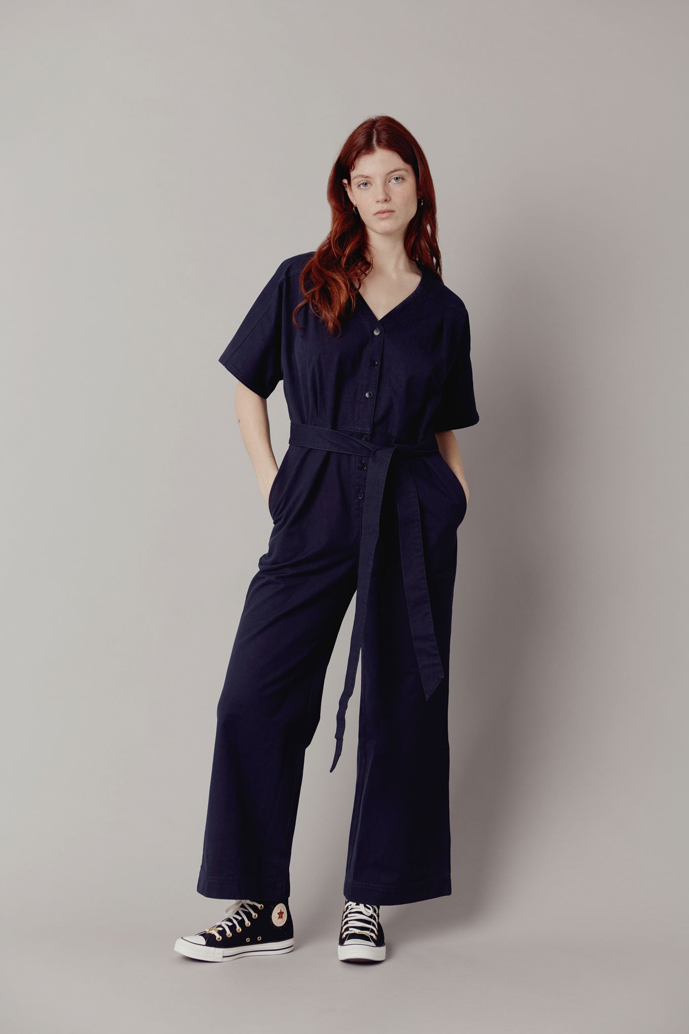 ASTIR Organic Cotton Canvas Jumpsuit - Navy, SIZE 3 / UK 12 / EUR 40