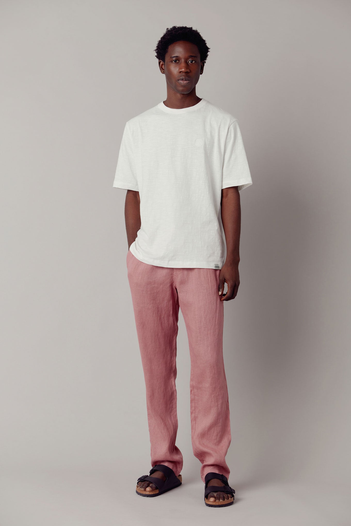 AUGUST Mens Organic Linen Trouser - Dusty Pink, Small
