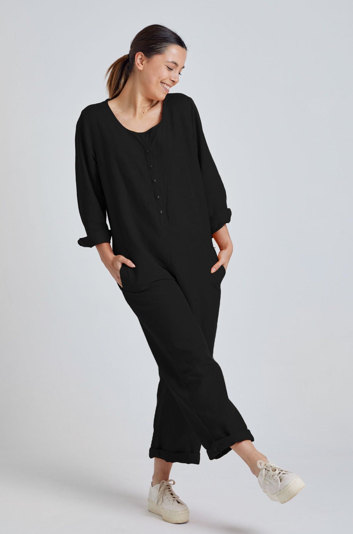 CLARA black - GOTS Organic Cotton Jumpsuit by Flax & Loom, L