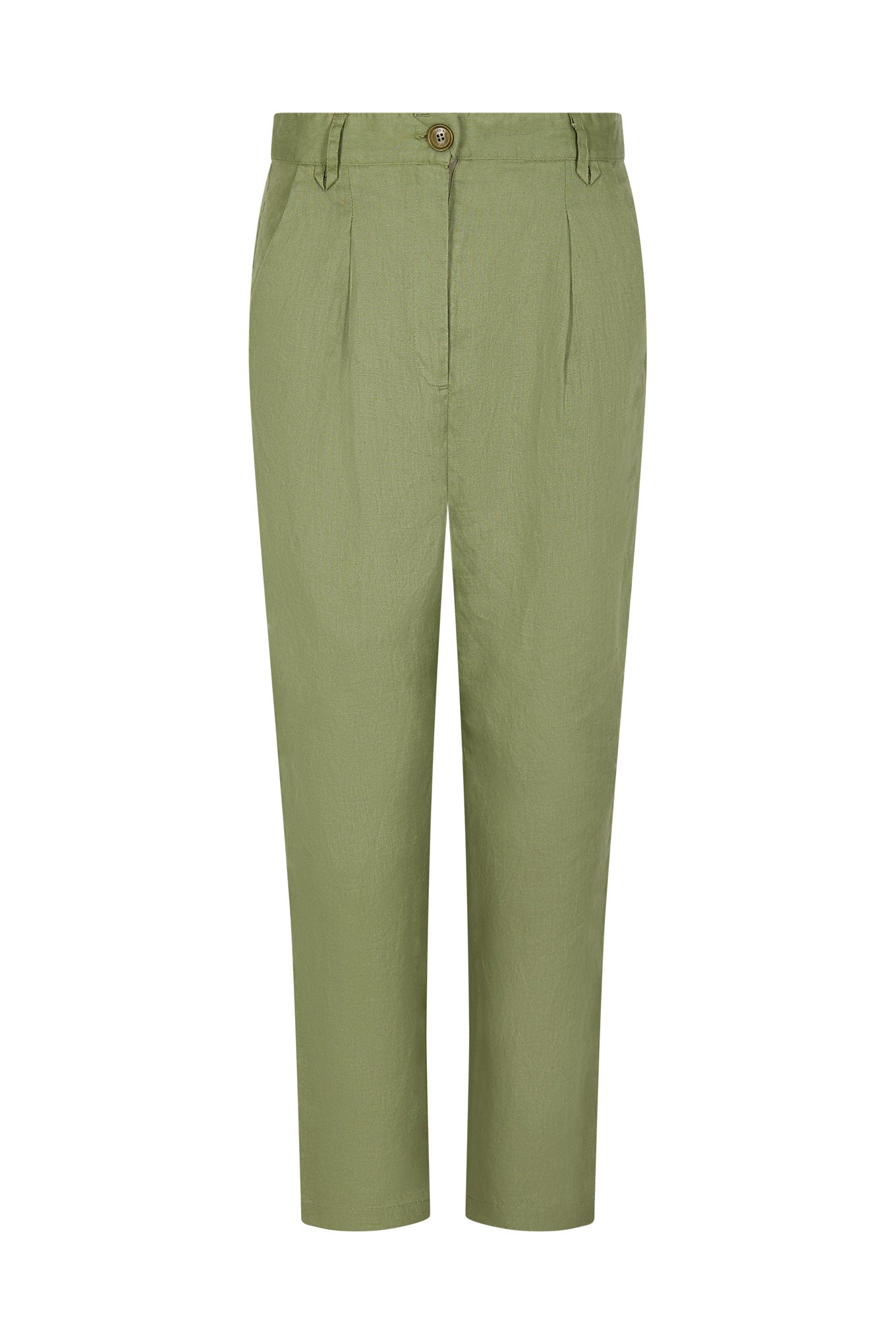 LILA Linen Trousers Khaki, SIZE 3 / UK 12 / EUR 40