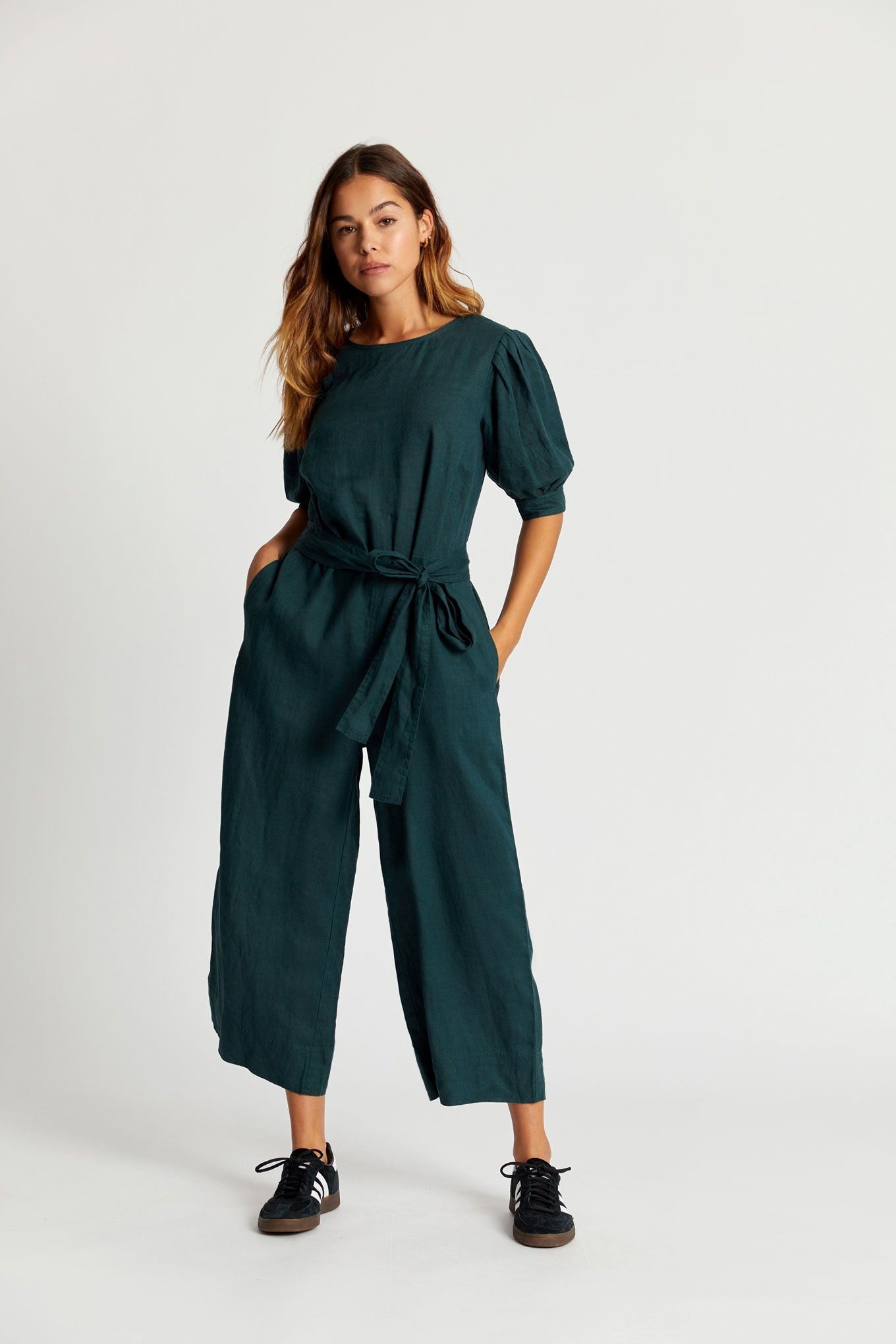 FAYE Organic Linen Jumpsuit - Teal Green, SIZE 2 / UK 10 / EUR 38