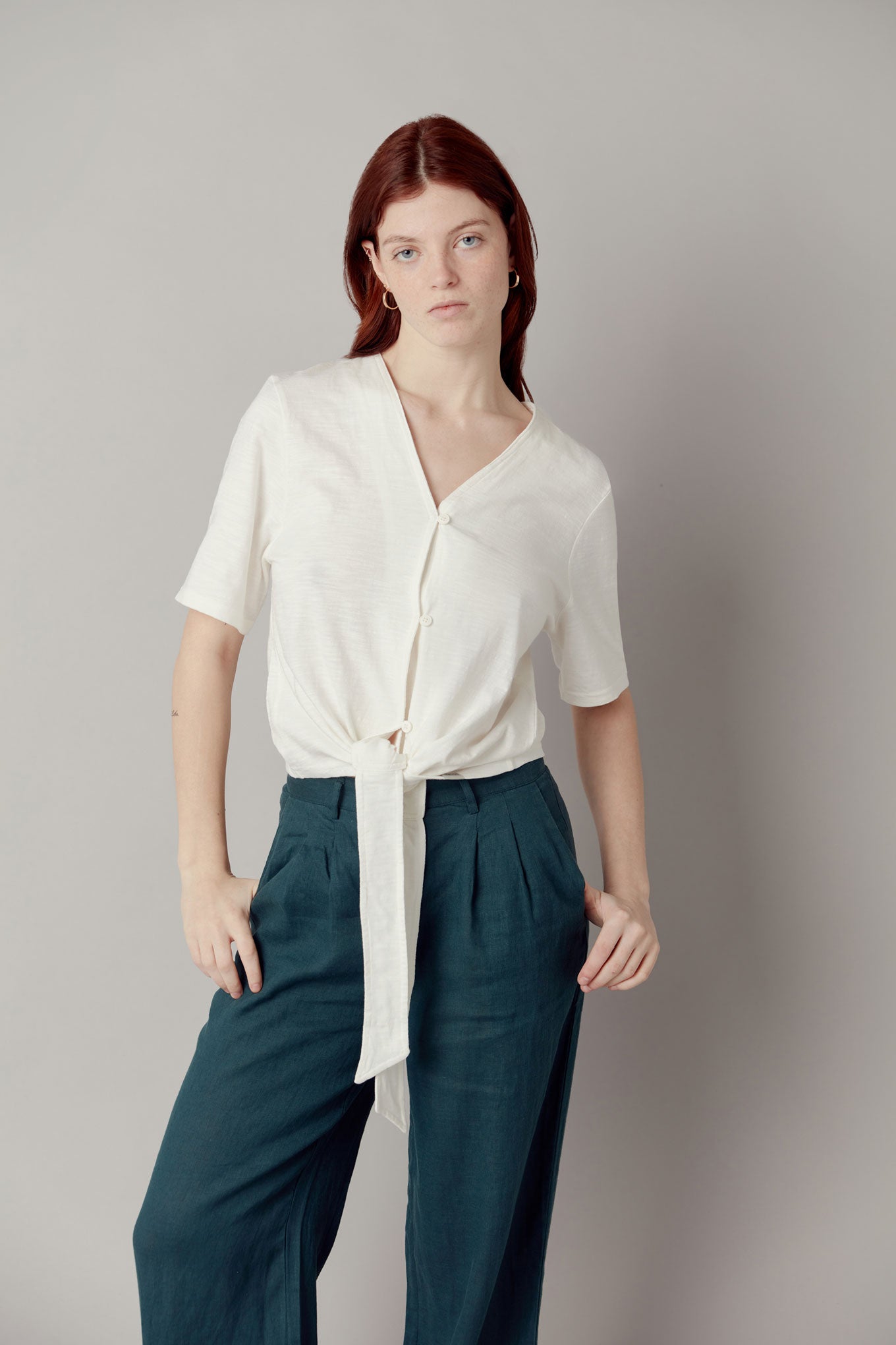 FREESIA Tie Top GOTS Organic Cotton - Off White, SIZE 3 / UK 12 / EUR 40