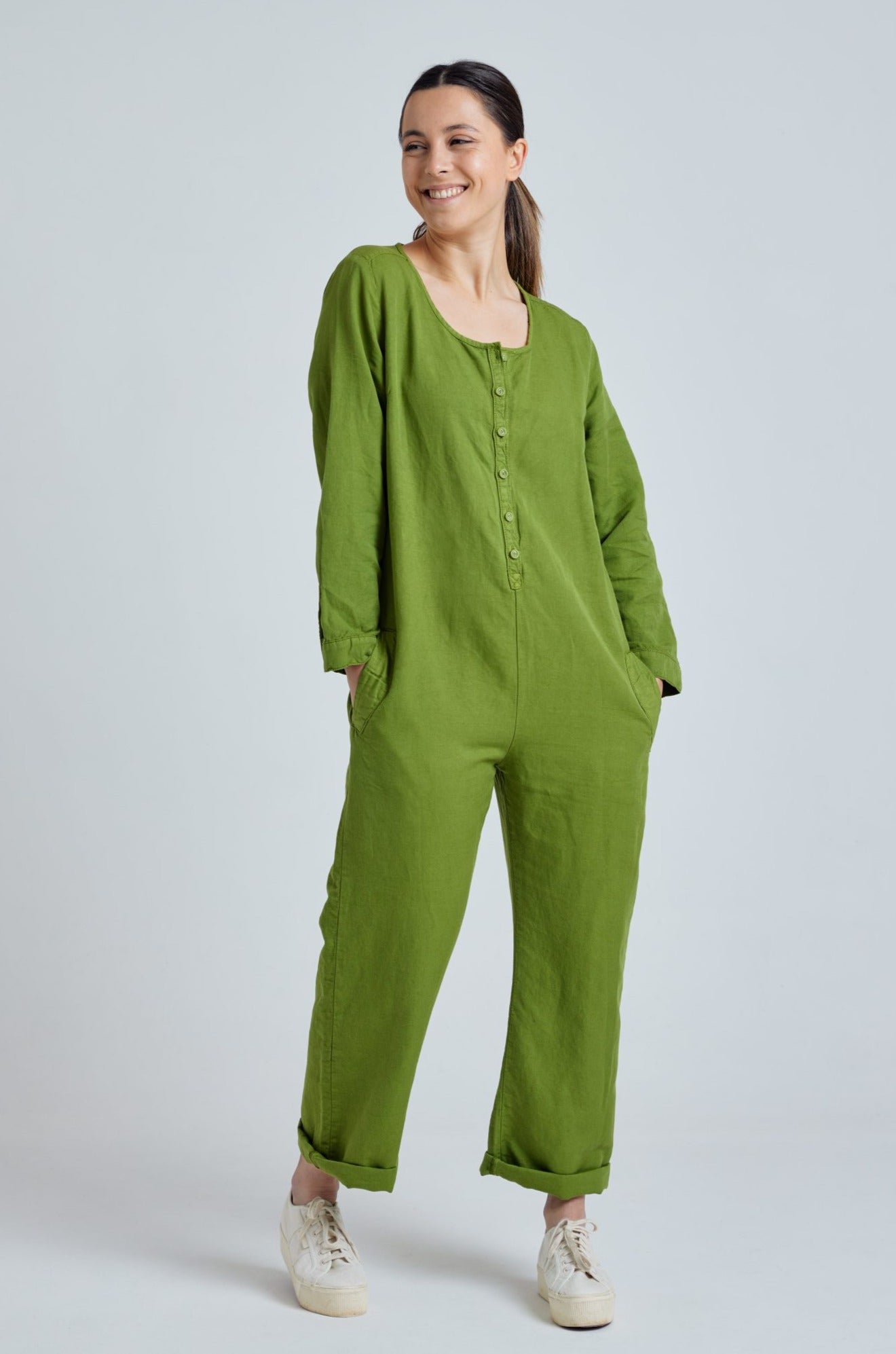 CLARA spring Green - GOTS Organic Cotton Jumpsuit by Flax & Loom, S
