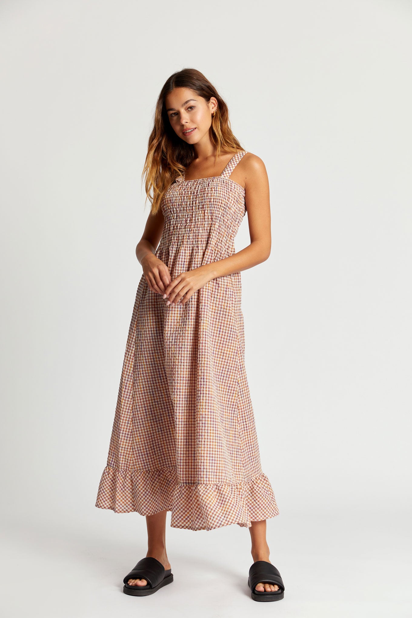 HOYA Organic Cotton Dress - Rainbow Check, SIZE 1 / UK 8 / EUR 36
