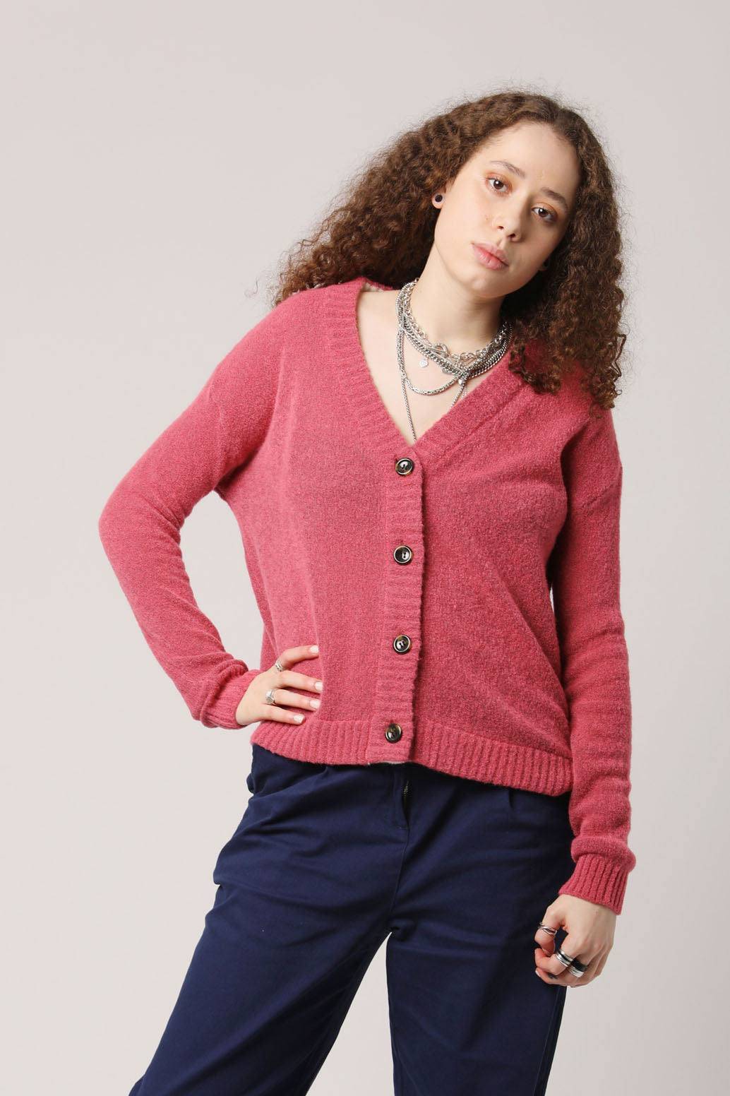 ISLA Recycled Wool Cardigan Oxford Bubblegum, SIZE 2 / UK 10 / EUR 38