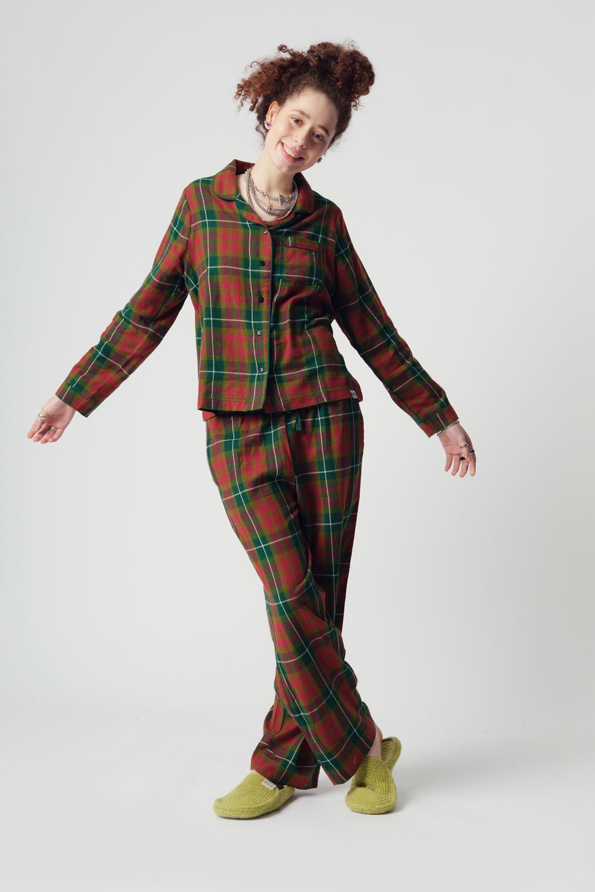 JIM JAM Womens Organic Cotton Pyjama Set Green, Size 3 / UK 12 / EUR 40