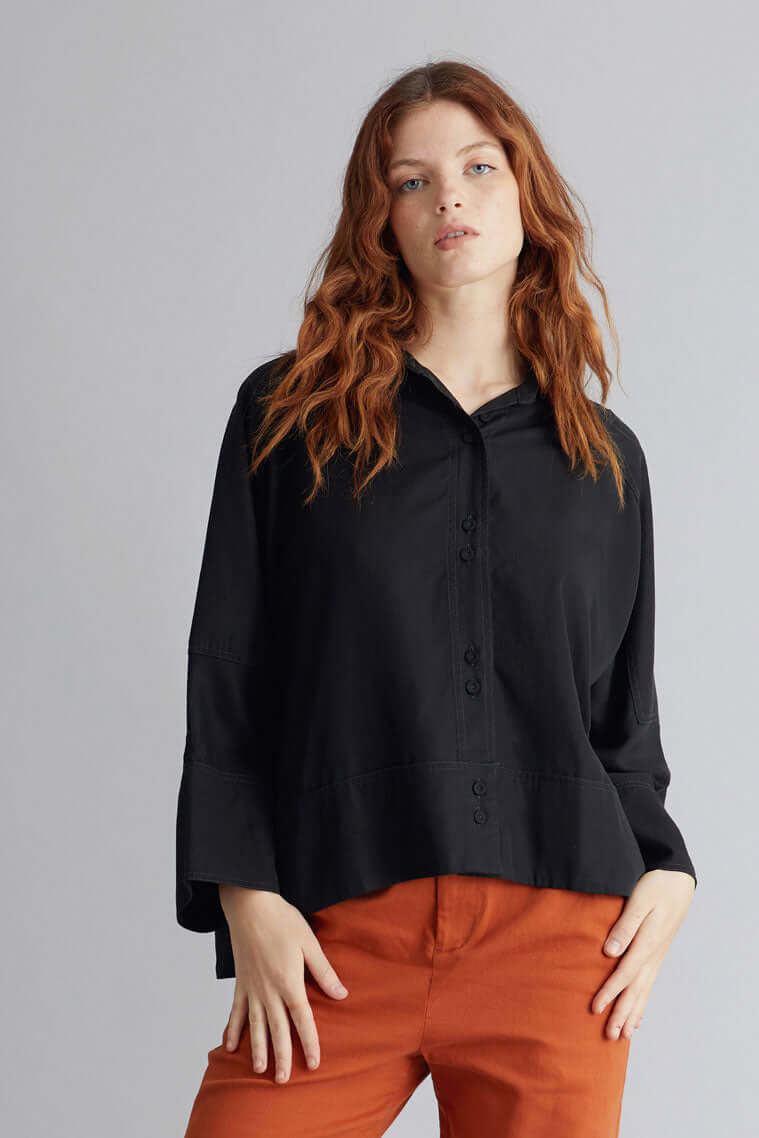 KIMONO Womens Shirt Black, Size 3 / UK 12 / EUR 40