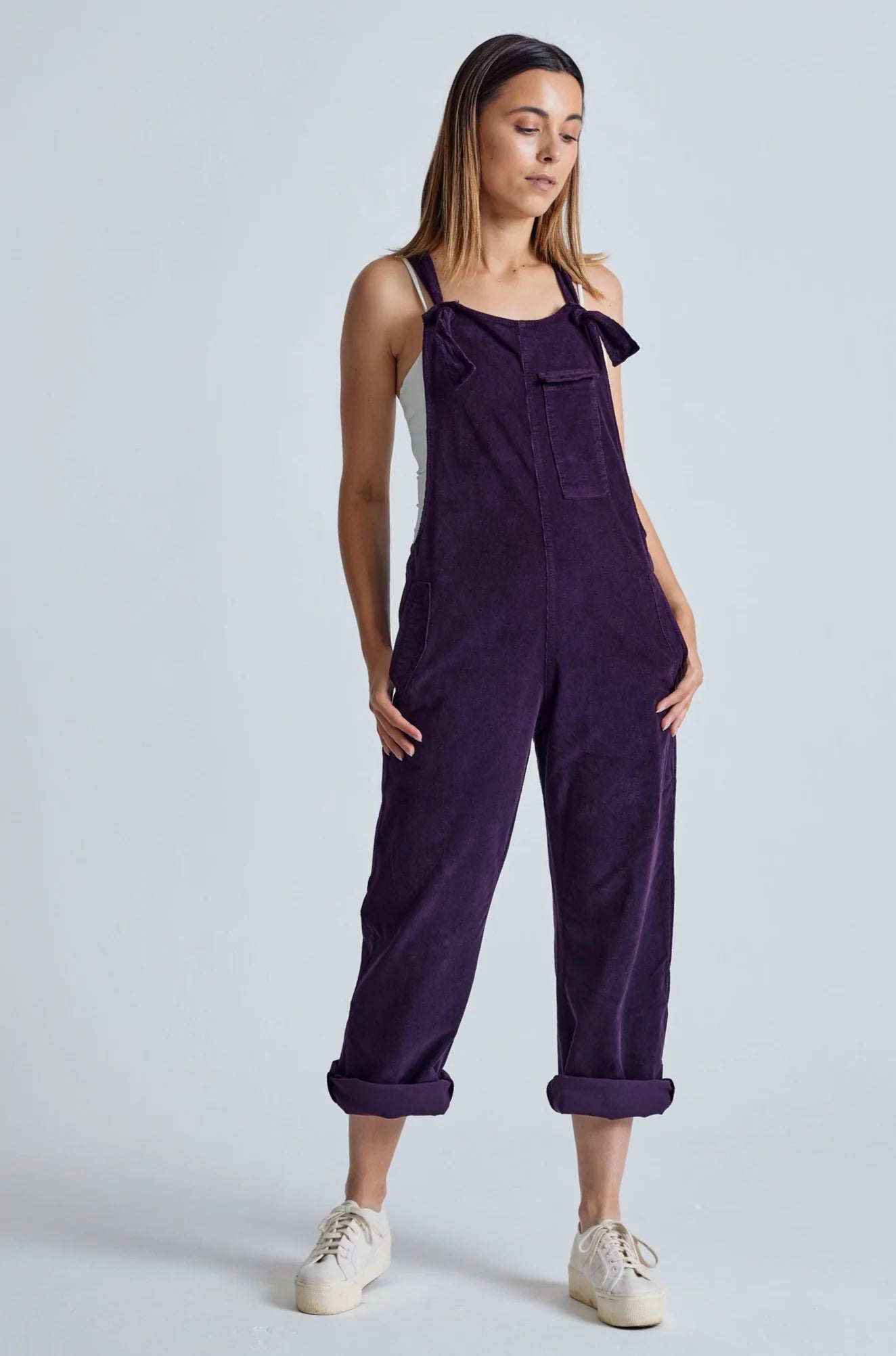 MARY-LOU Aubergine - GOTS Organic Cotton Cord Dungarees by Flax & Loom, SIZE 1 / UK 8 / EUR 36