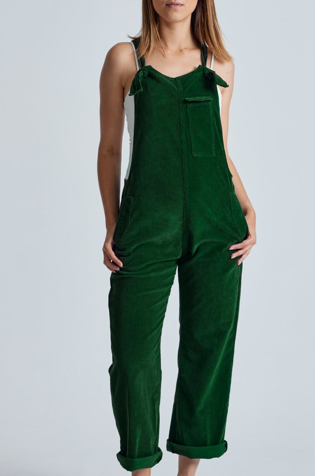 MARY-LOU Green - GOTS Organic Cotton Cord Dungarees by Flax & Loom, XS