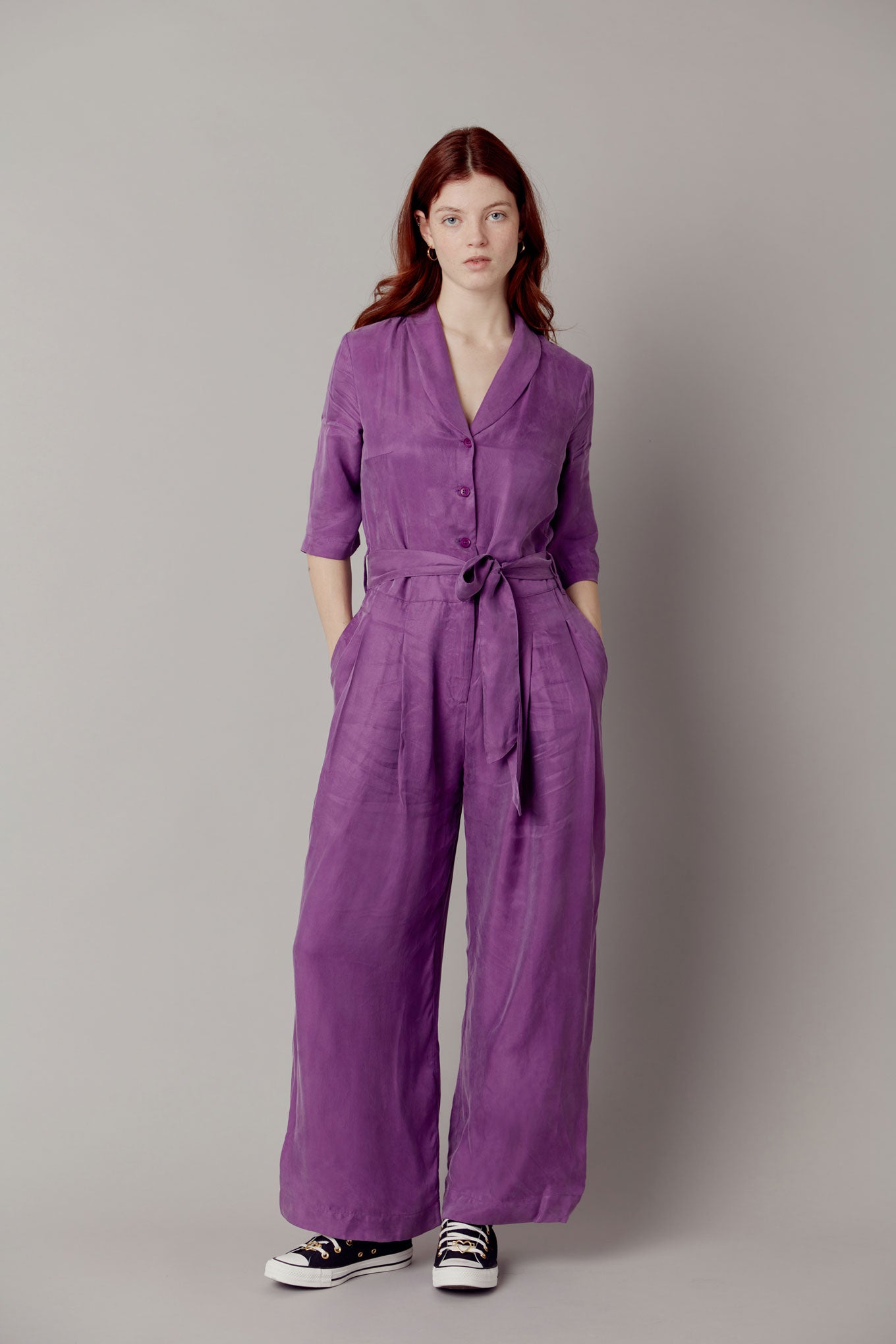 PLANET Cupro Jumpsuit - Purple, SIZE 1 / UK 8 / EUR 36