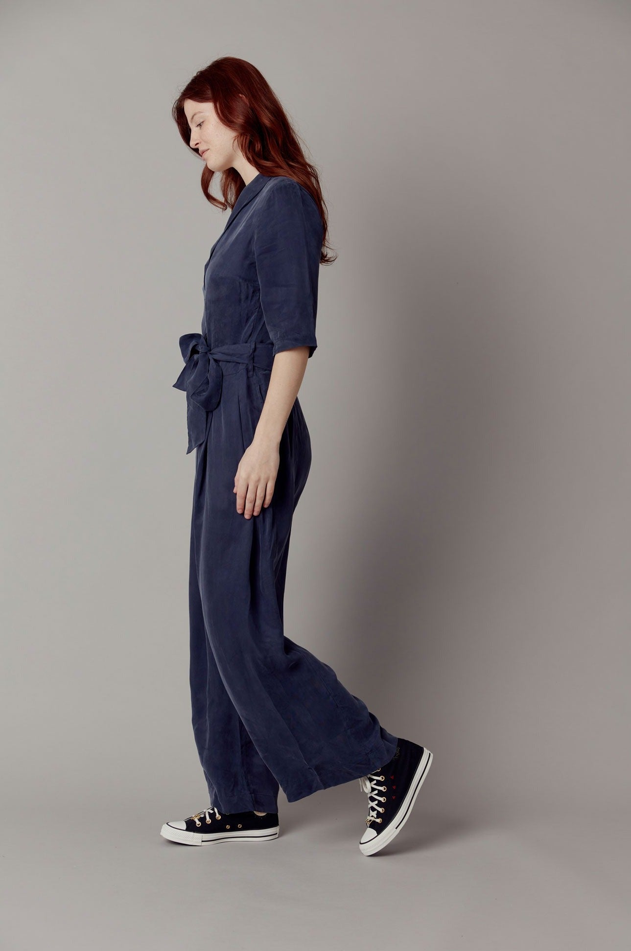 PLANET Cupro Jumpsuit - Dark Navy, SIZE 4 / UK 14 / EUR 42