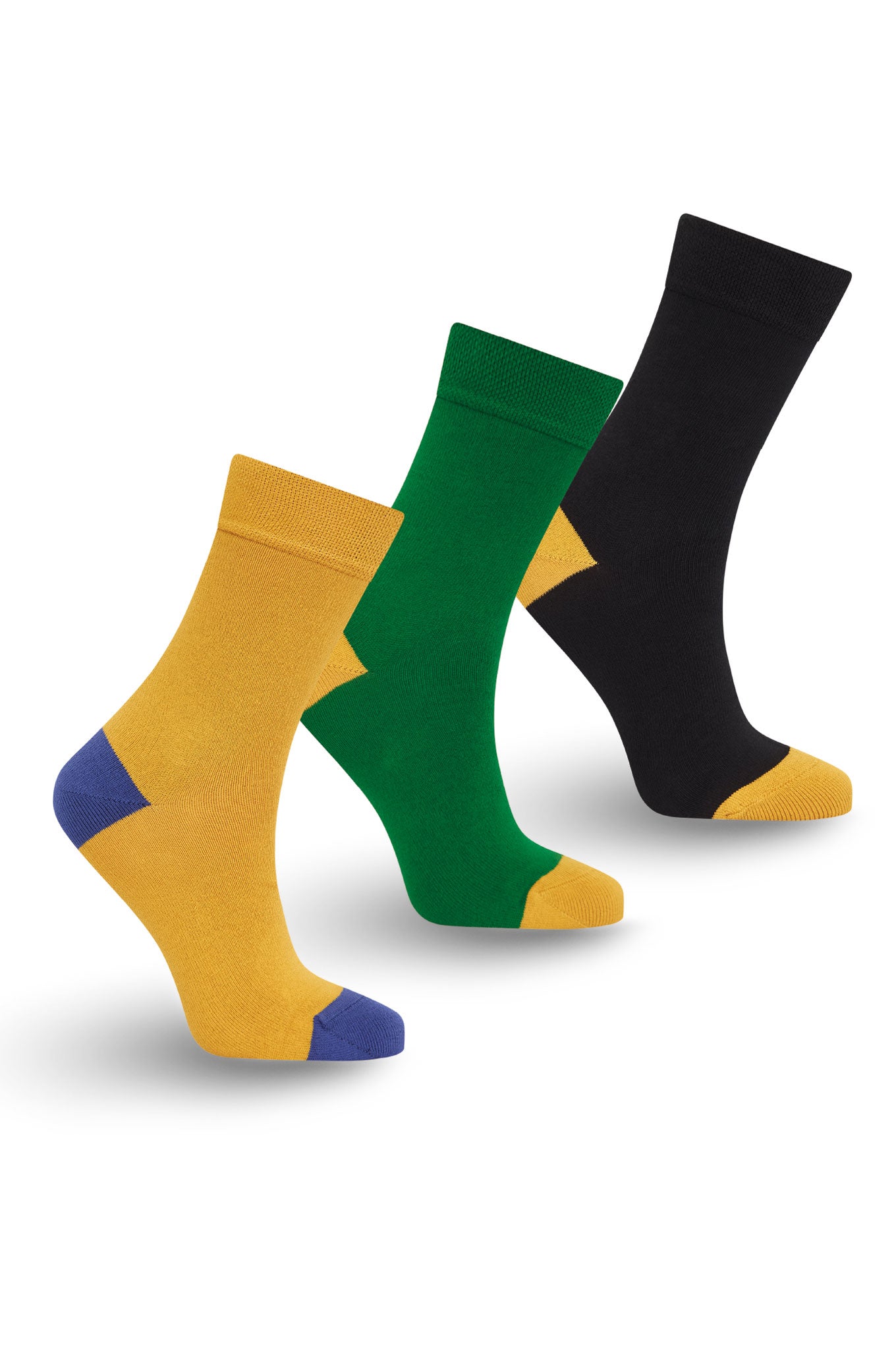 PUNCHY Box Set (x3 pairs) - GOTS Organic Cotton Socks Black/Green/Gold, EUR 44-46