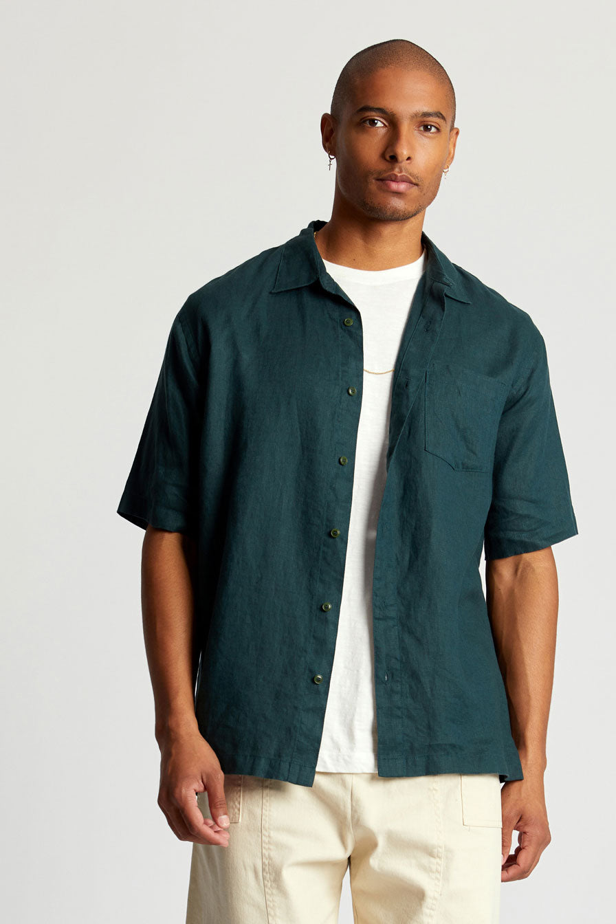 SEB Organic Linen Shirt Mens - Teal Green, Medium