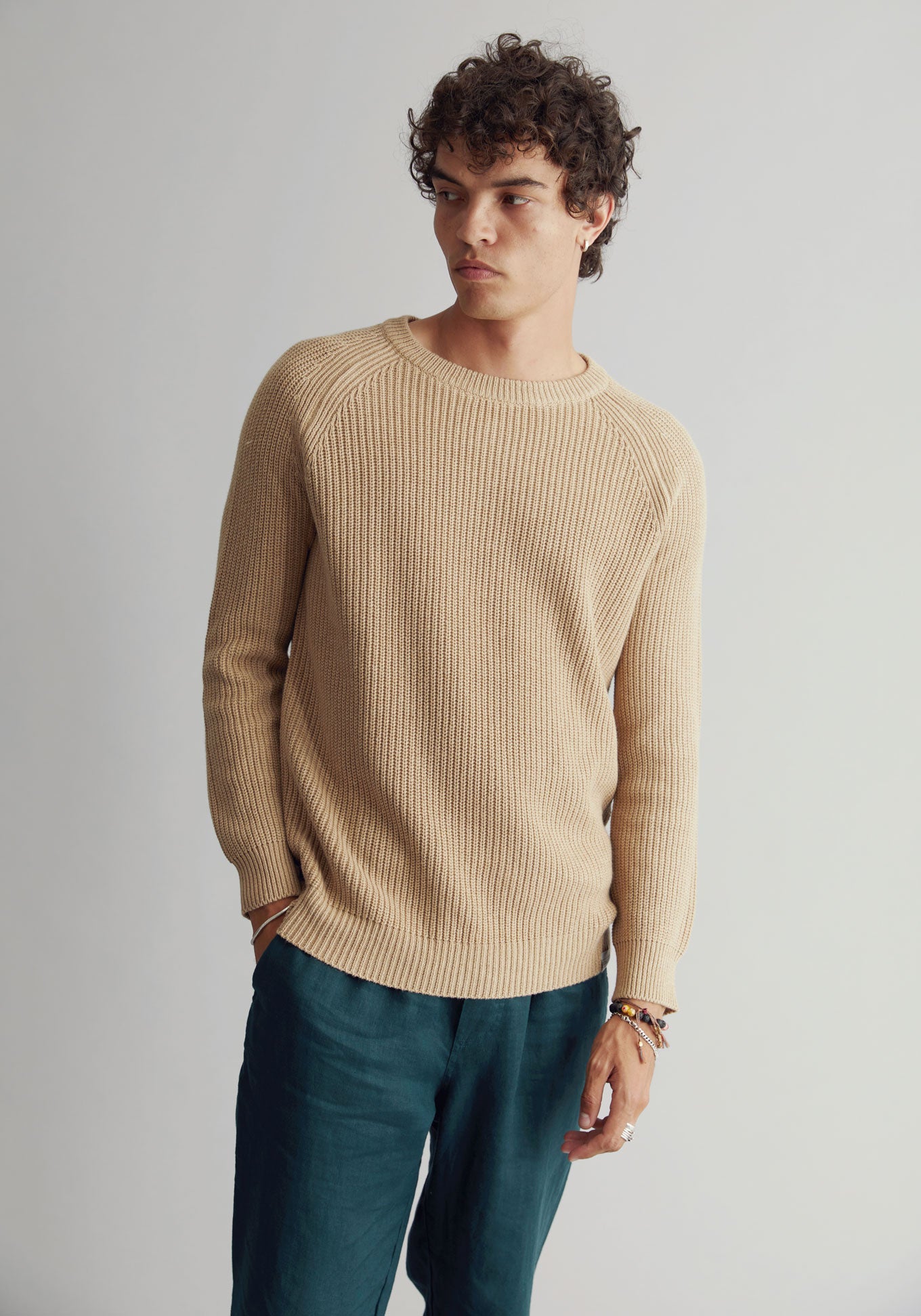 SERGIO Jumper Men’s GOTS Organic Cotton - Sand, Small