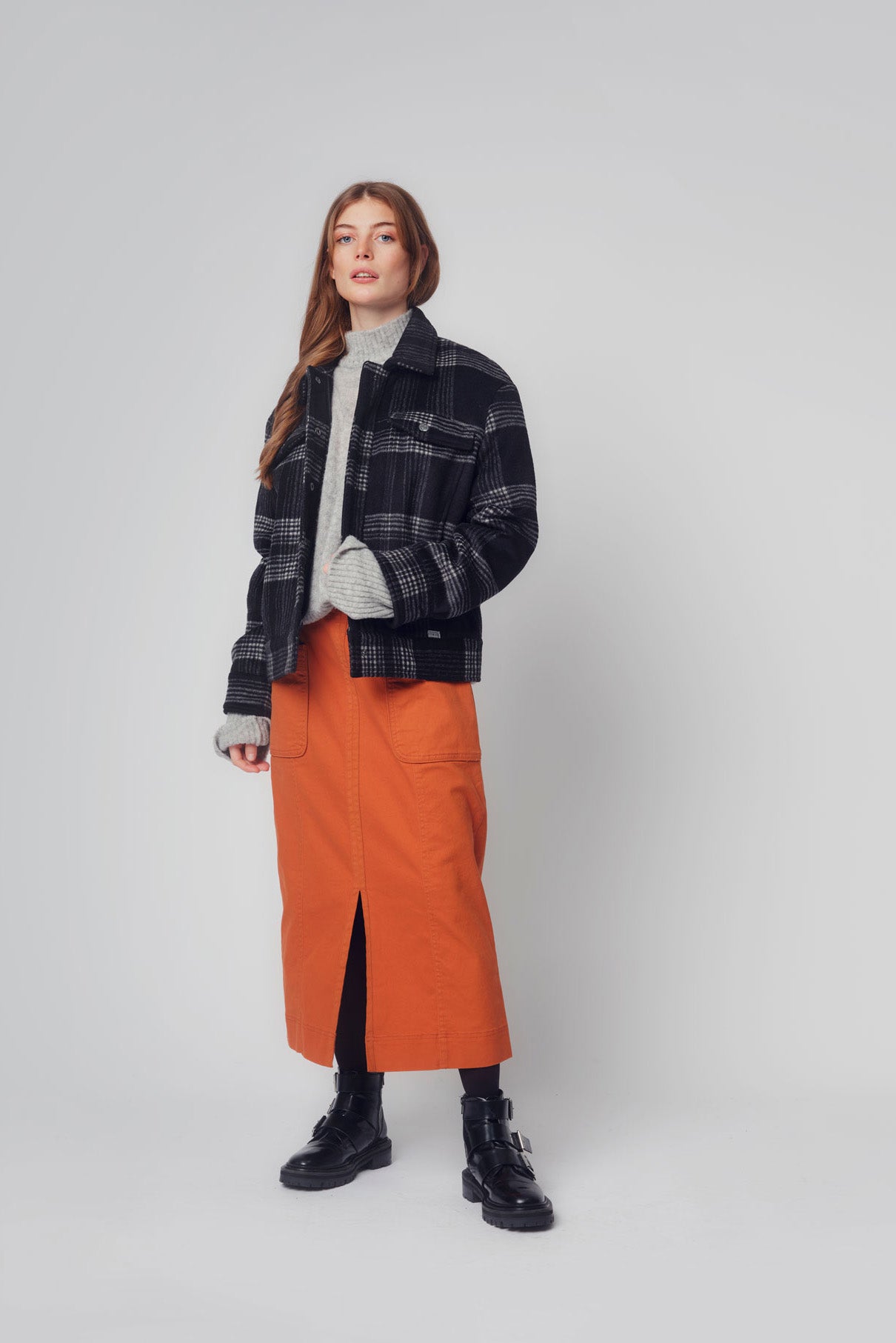 SORA Womens Organic Cotton Midi Skirt Brown, Size 1 / UK 8 / EUR 36