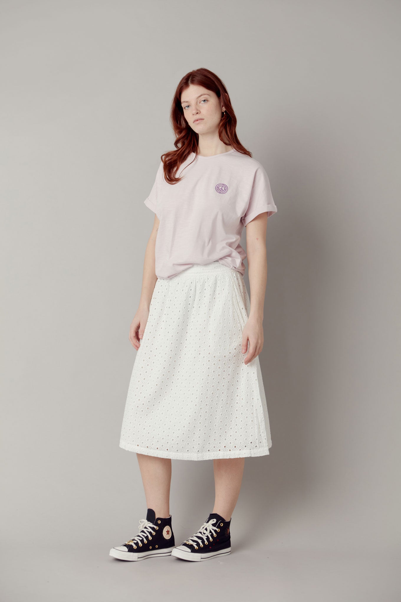 NAMI Organic Cotton Midi Skirt - White, SIZE 3 / UK 12 / EUR 40