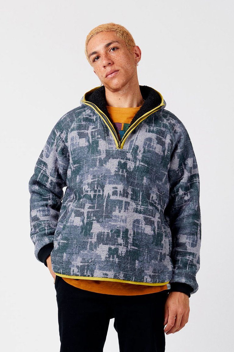 ALLEY-OOP REVERSIBLE FLEECE - Indigo print, LARGE