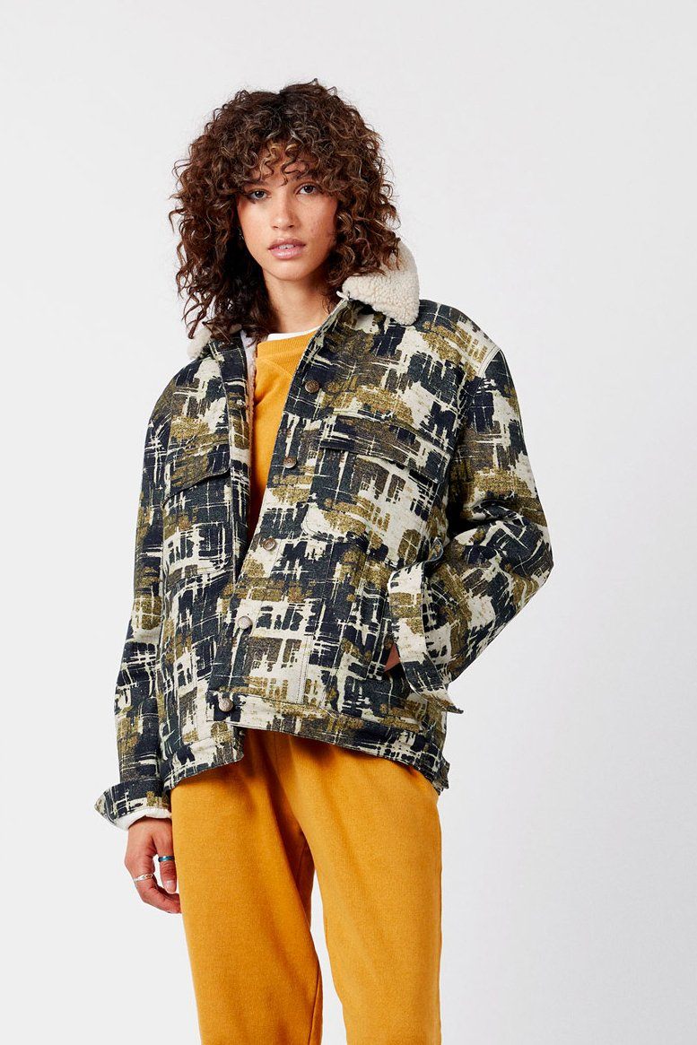 EVER - Fleece Lined Organic Cotton Jacket Moss, Size 2 / Uk 10 / Eur 38