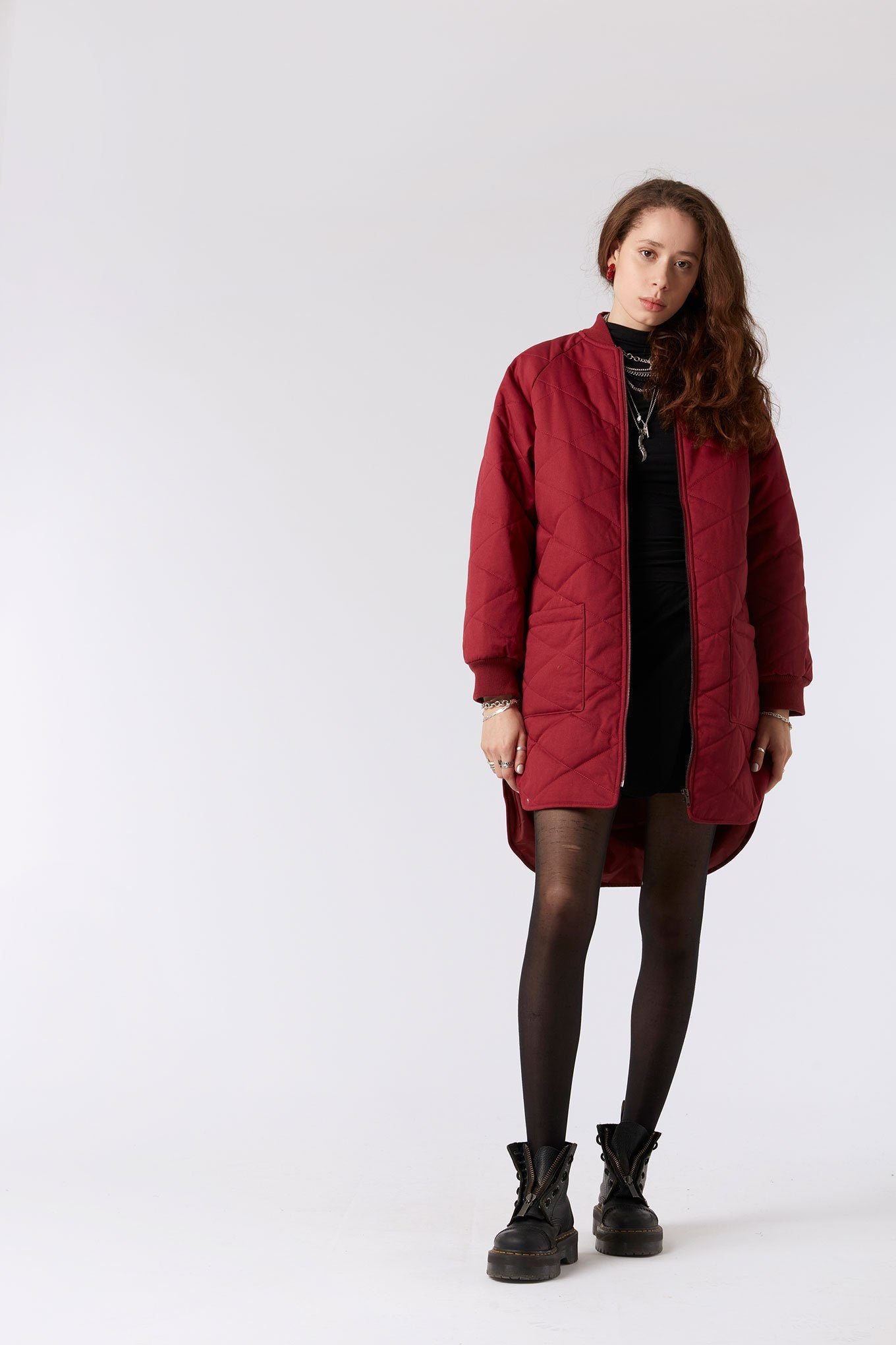 SOFIA - Organic Cotton Coat Burgundy, Size 1 / UK 8 / EUR 36