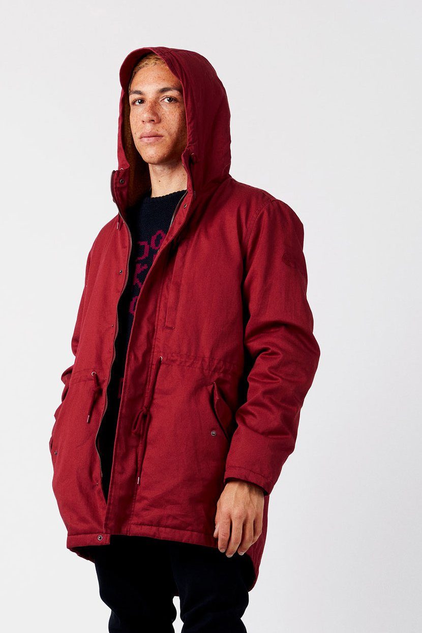 WILSON - Water Resistant Organic Cotton Parka Burgundy, Size Medium