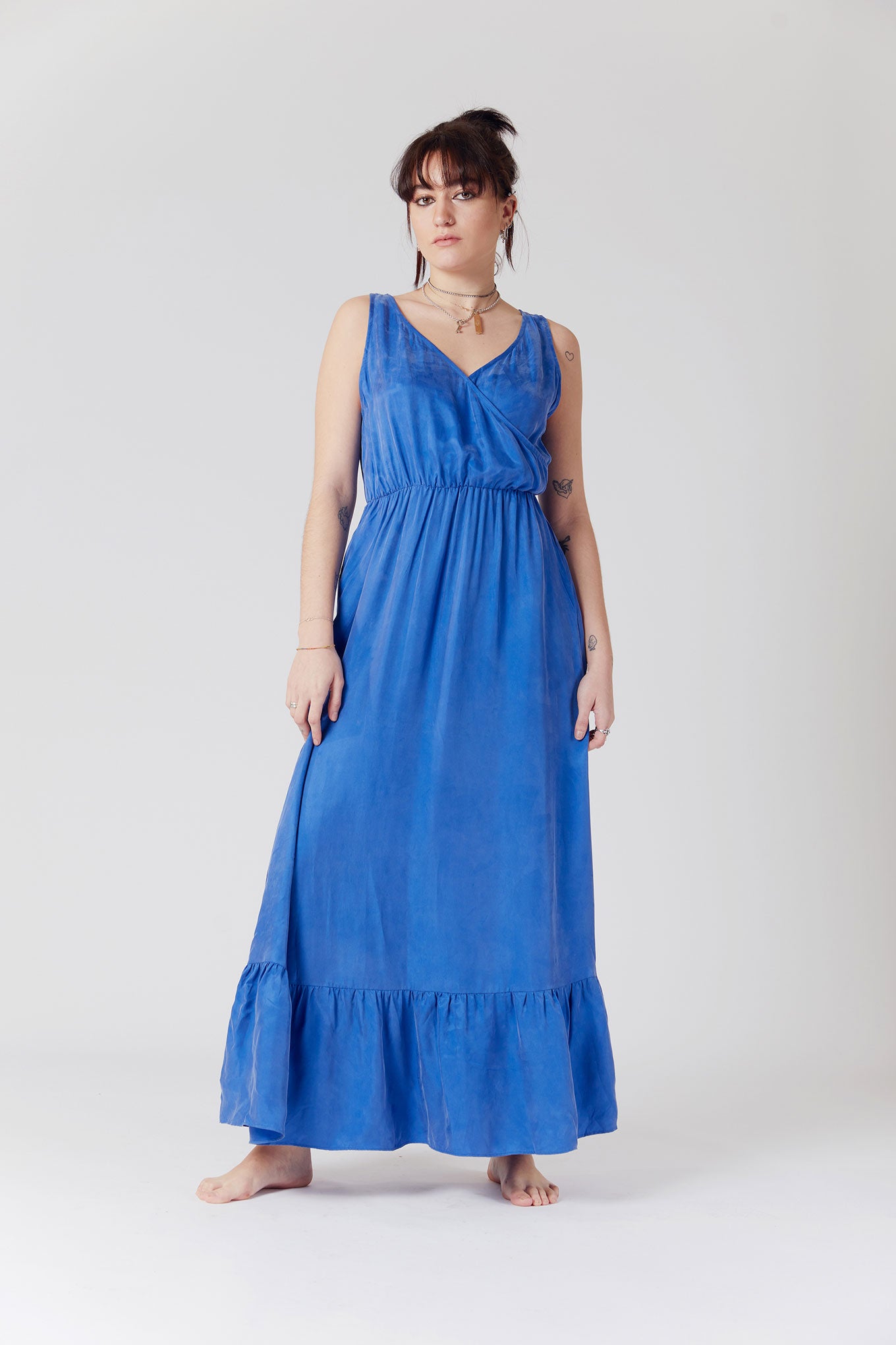 WHIRLYGIG Cupro Maxi Dress Blue, SIZE 4 / UK 14 / EUR 42