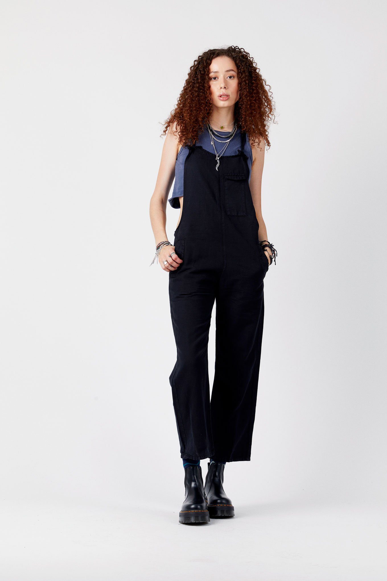 MARY-LOU Black - GOTS Organic Cotton Dungaress by Flax & Loom, SIZE 4 / UK 14 / EUR 42