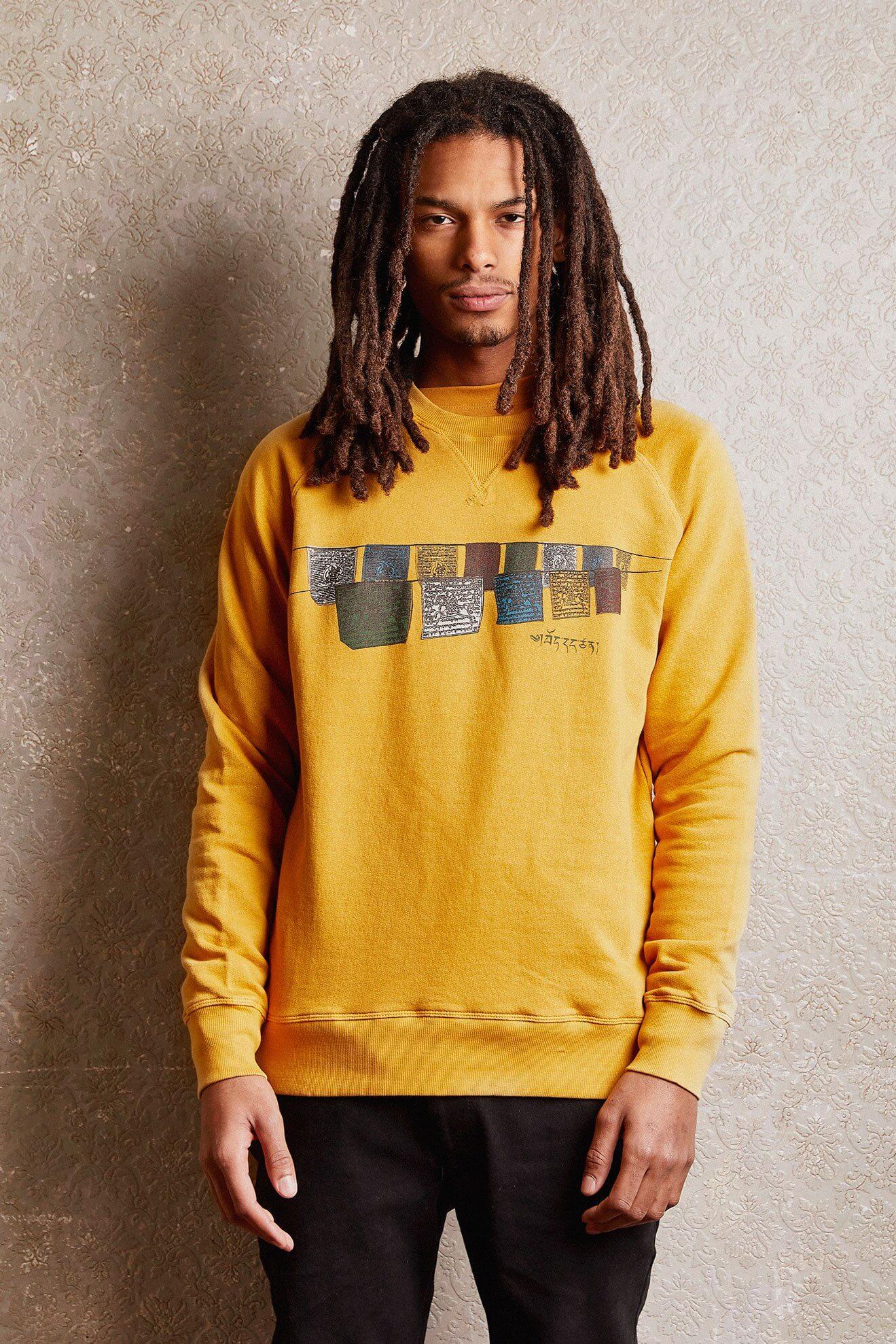 FREE TIBET - GOTS Organic Cotton Sweat Shirt Mustard, MEDIUM