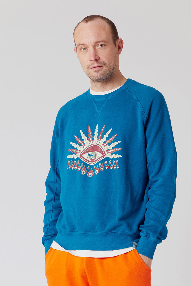 KOMODO’S EYE - GOTS Organic Cotton Crewneck Teal Blue, Extra-Large