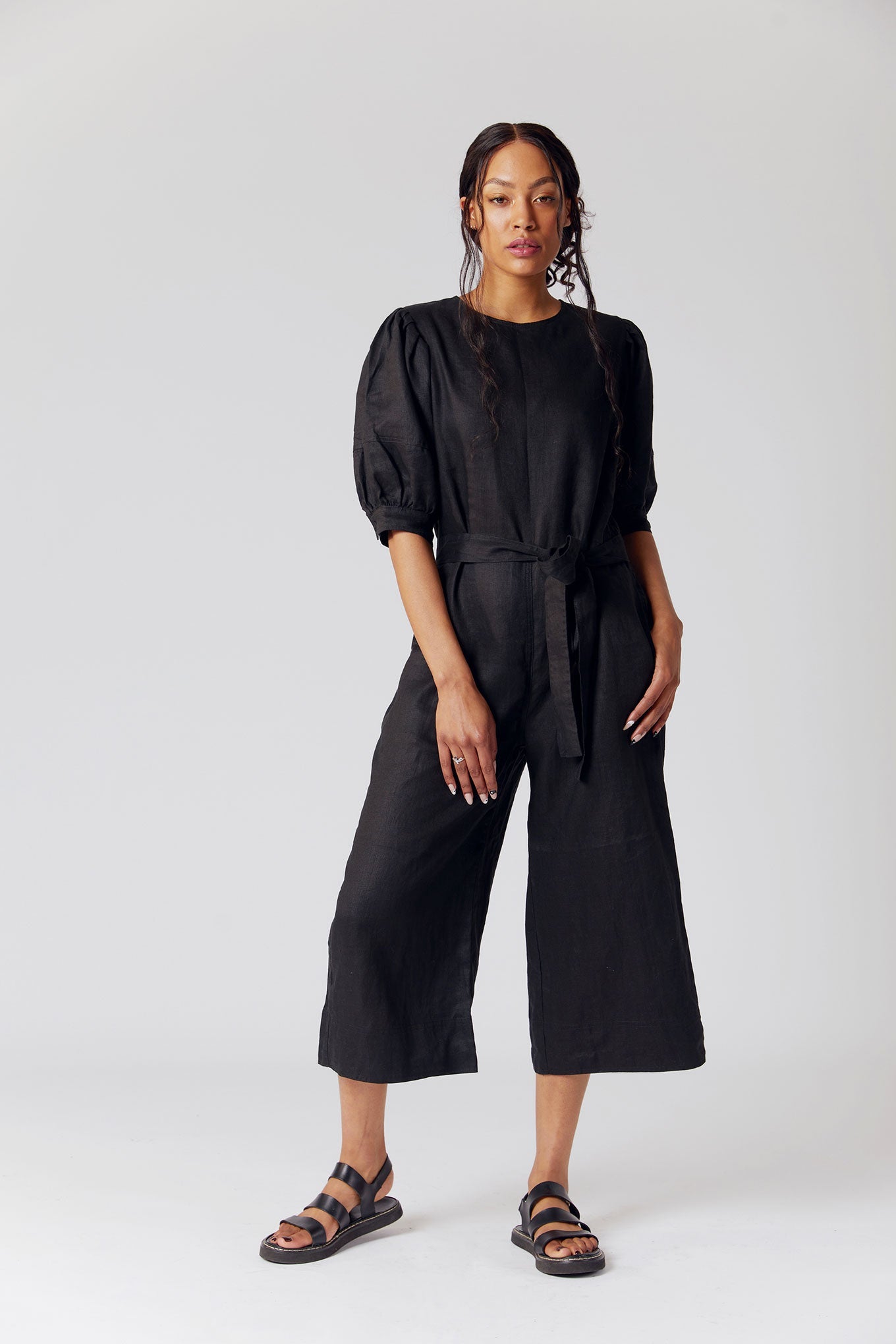 FAYE Organic Linen Jumpsuit Black, SIZE 3 / UK 12 / EUR 40