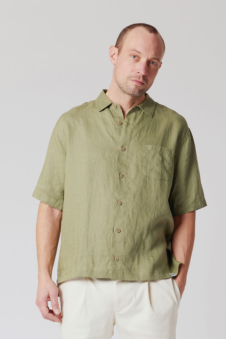 DINGWALLS Organic Linen Shirt Khaki, Small