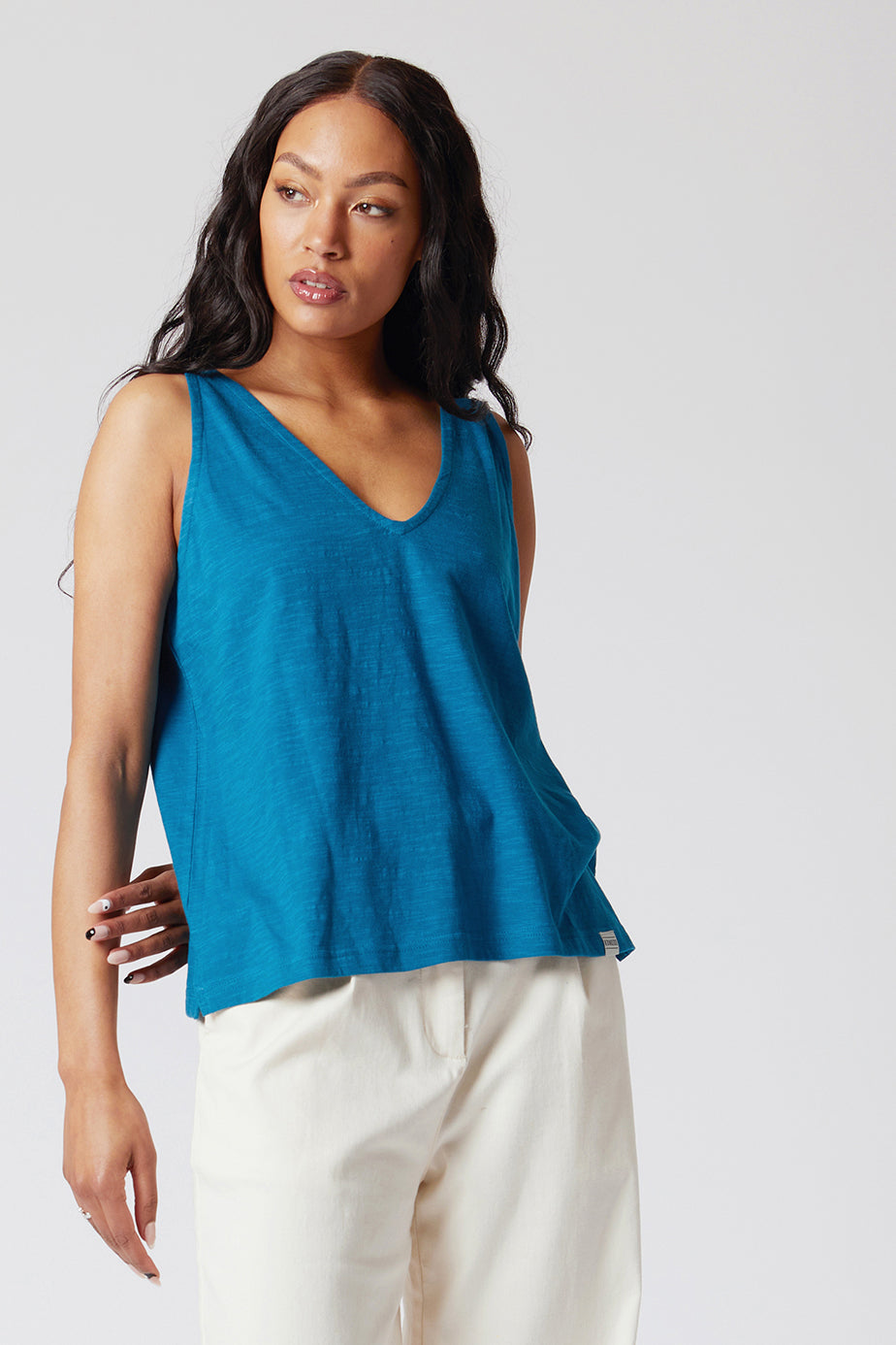 BLOSSOM Organic Cotton Vest Top Teal Blue, SIZE 2 / UK 10 / EUR 38