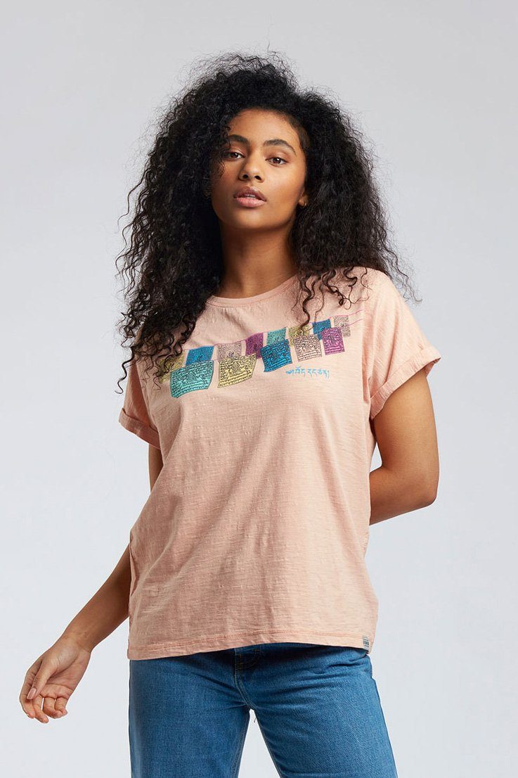 SUNRISE FREE TIBET - GOTS Organic Cotton Tee Peach, SIZE 2 / UK 10 / EUR 38