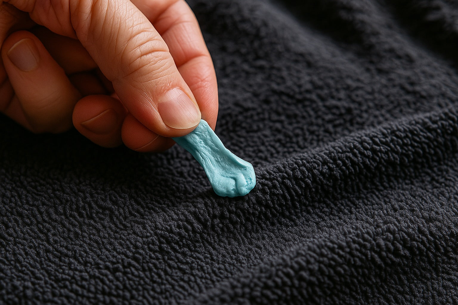 retire un chewing gum d'un plaid