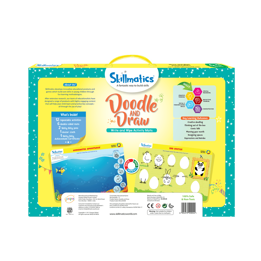 Skillmatics Educational Game : Doodle and Draw | Reusable Activity Mats with 2 Dry Erase Markers | Gifts & Creative Learning for Ages 6-9 - 14847859_large_b979aea7-d882-4fe7-94fe-c282c23b884e