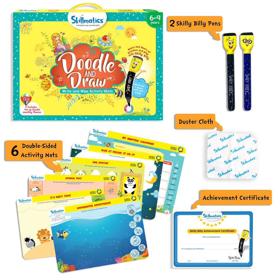 Skillmatics Educational Game : Doodle and Draw | Reusable Activity Mats with 2 Dry Erase Markers | Gifts & Creative Learning for Ages 6-9 - 14847860_large_c72ebfcd-895c-47d3-a674-bb591214ff89
