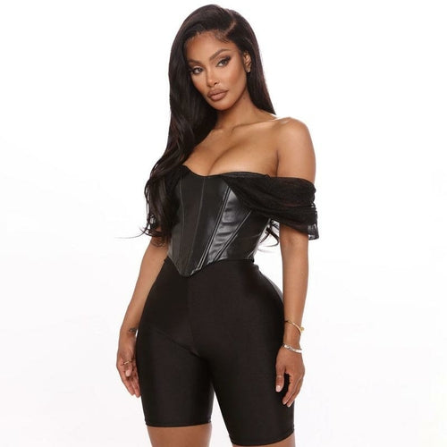 Pu Leather Sexy Solid Bustier Corset Top - 17106937110_1022458669