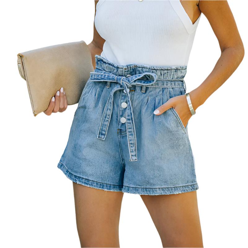 With Belt Women's High Waist Patchwork  Loose Short Shorts