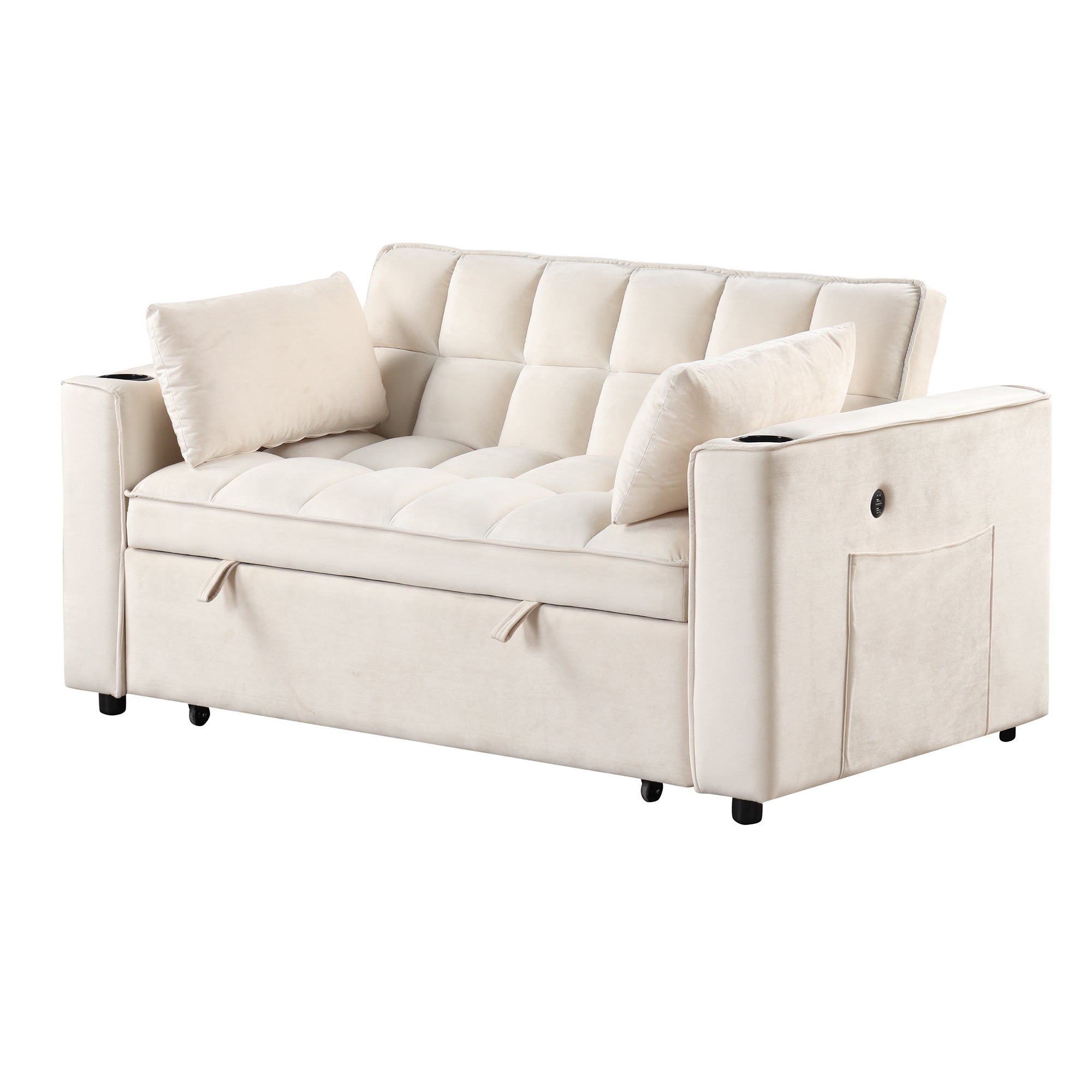 55.3" 4-1 Multi-functional Sofa Bed with Cup Holder and USB Port for