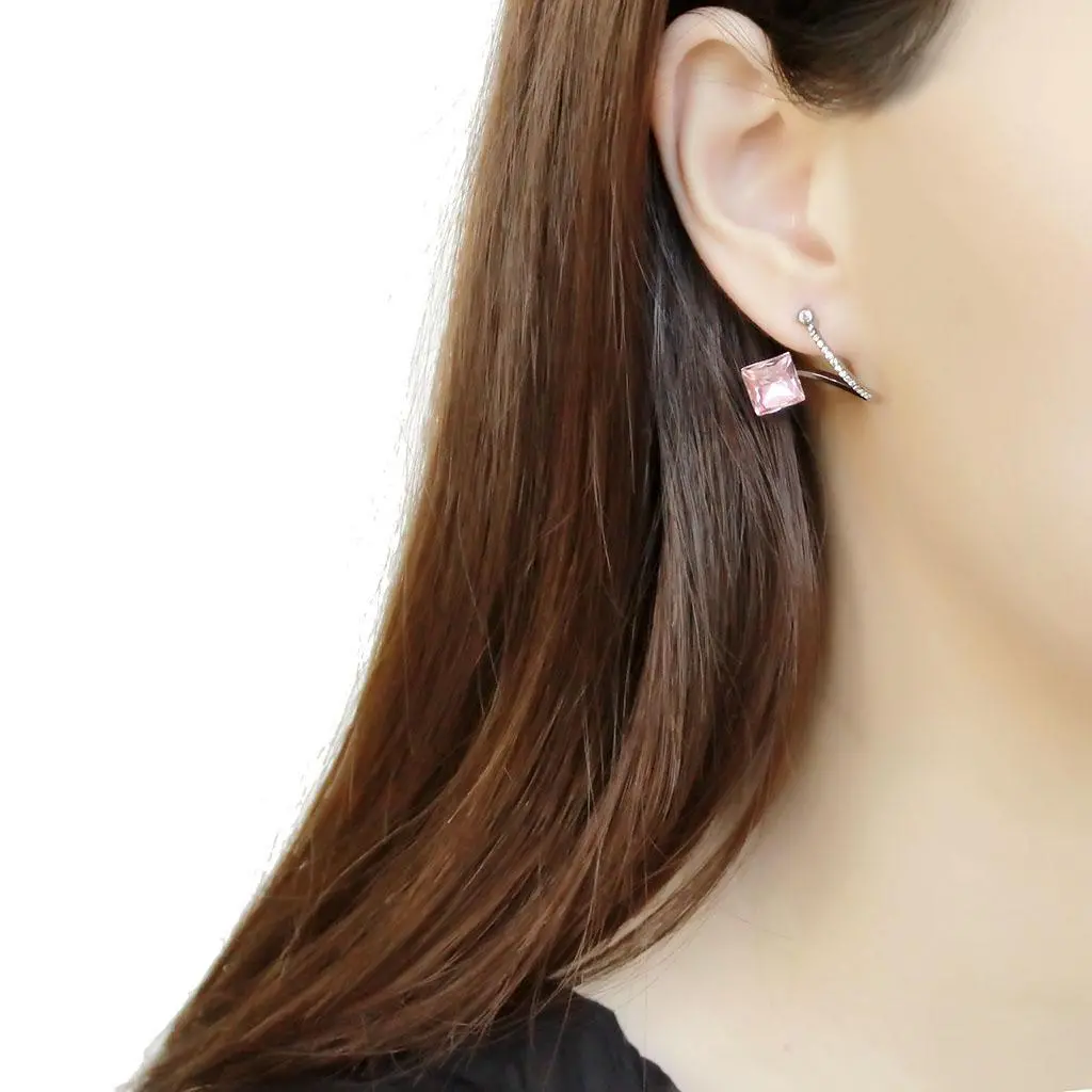 DA377 - High polished (no plating) Stainless Steel Earrings with Top Grade Crystal  in Light Rose - 259033_large_02ef7352-8dfe-4491-8225-d97429cde7a0