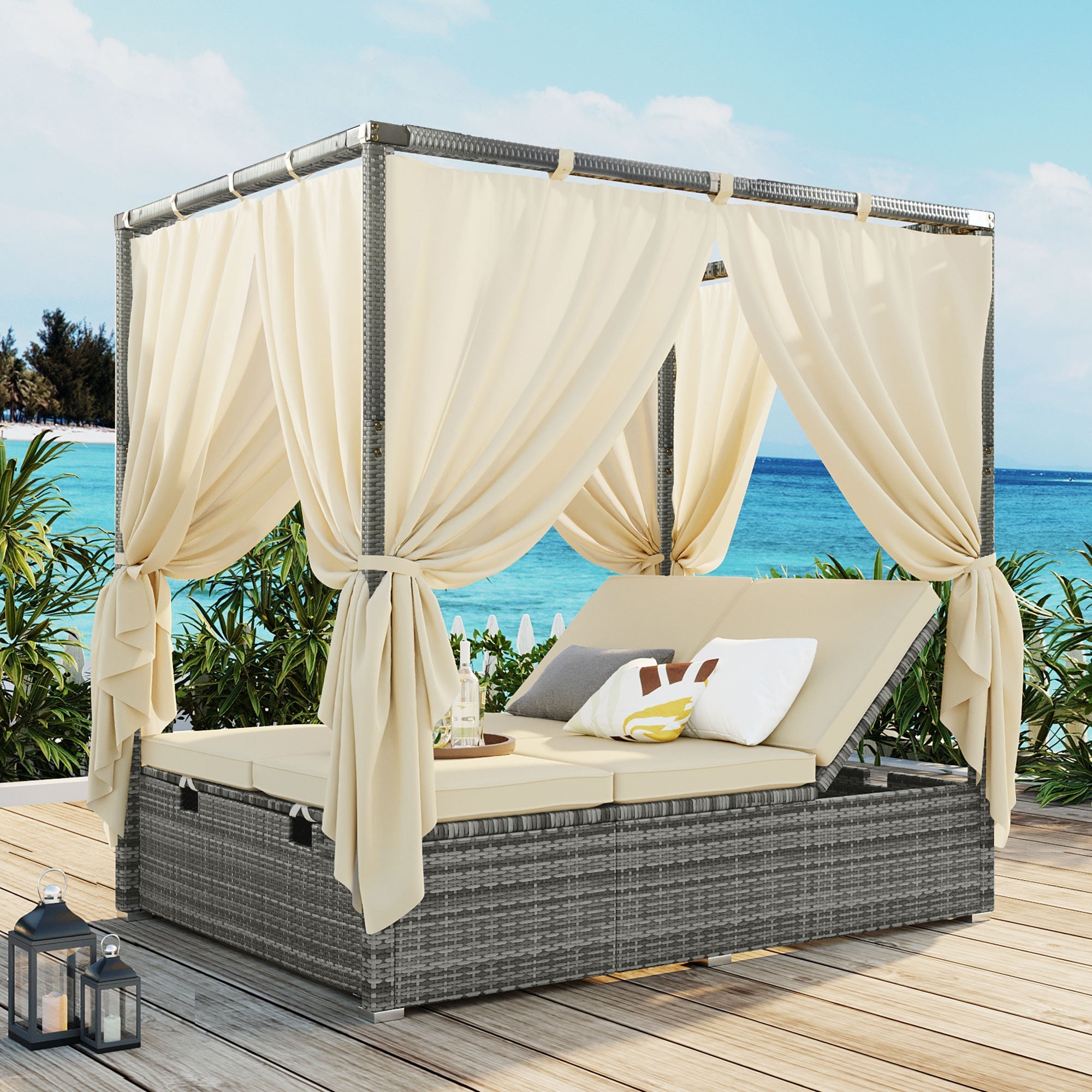 Adjustable Sun Bed With Curtain,High Comfort,With 3 Colors