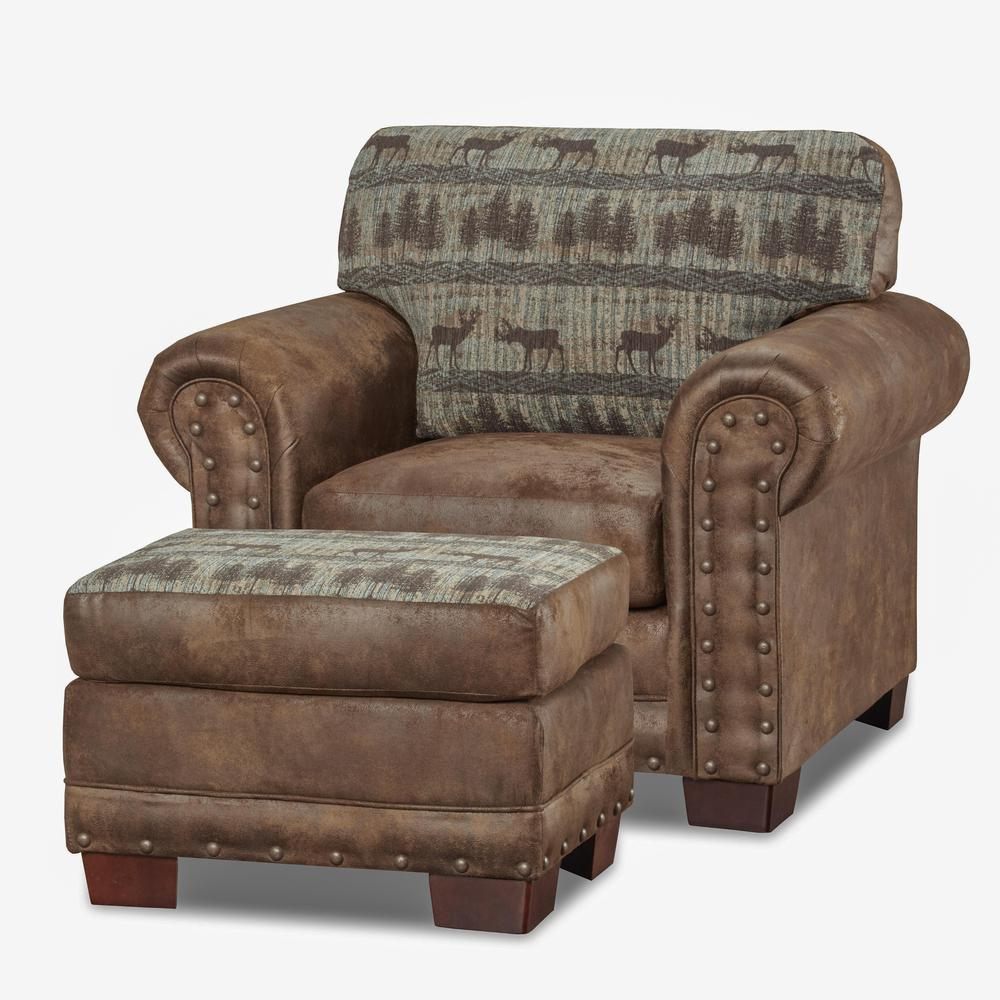 Deer Teal Tapestry Lodge Arm Chair with Matching Ottoman