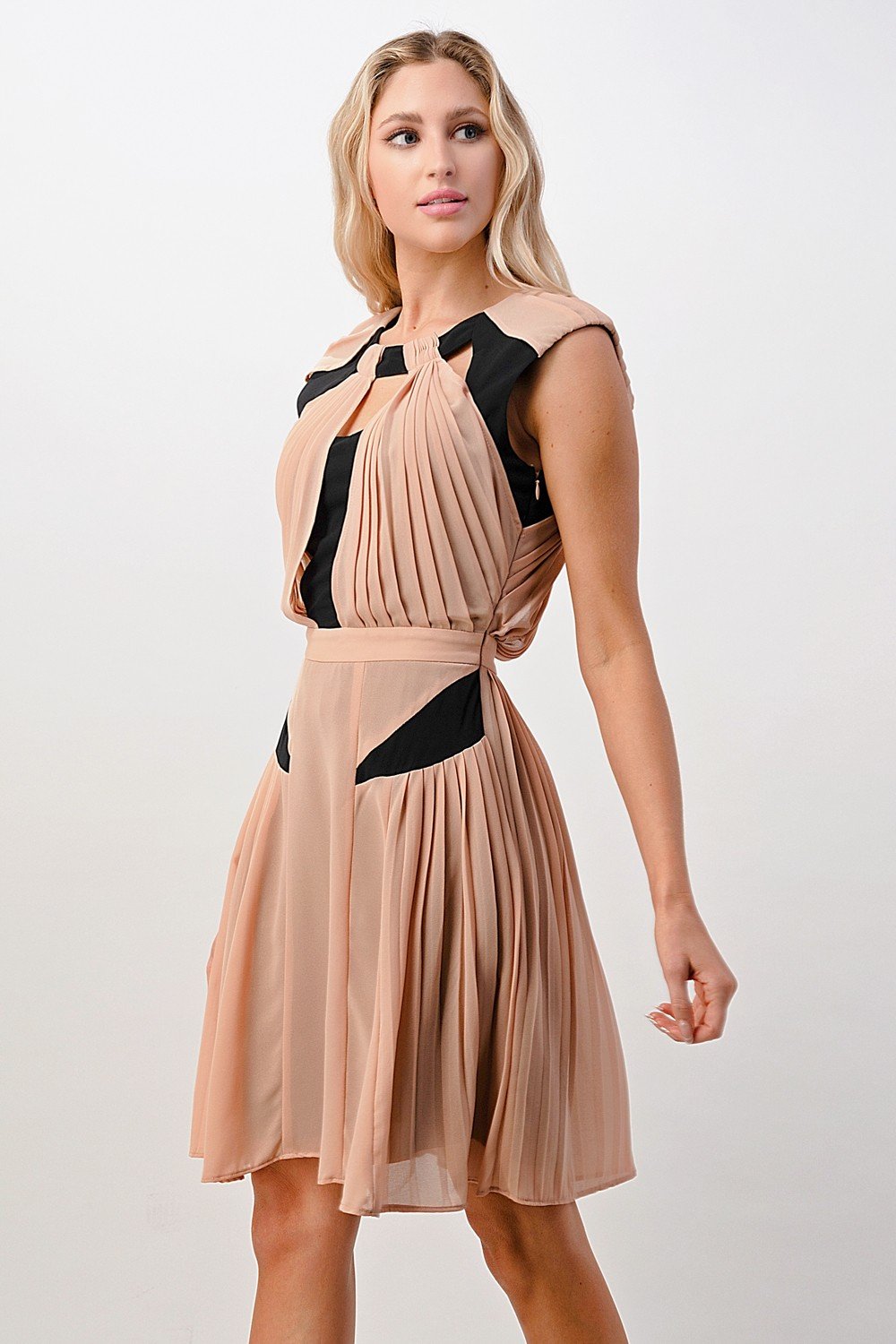 Color Blocked Pleated Fashion Dress - 3aa1611c-3198-5489-a19e-ee5e7b5ee341