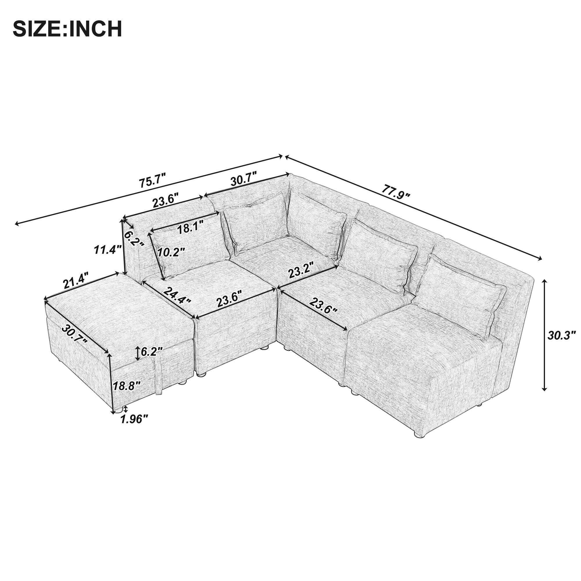 Free-Combined Sectional Sofa 5-seater Modular Couches with Storage - 6cf928715fe04a5bbf00d26d26613624