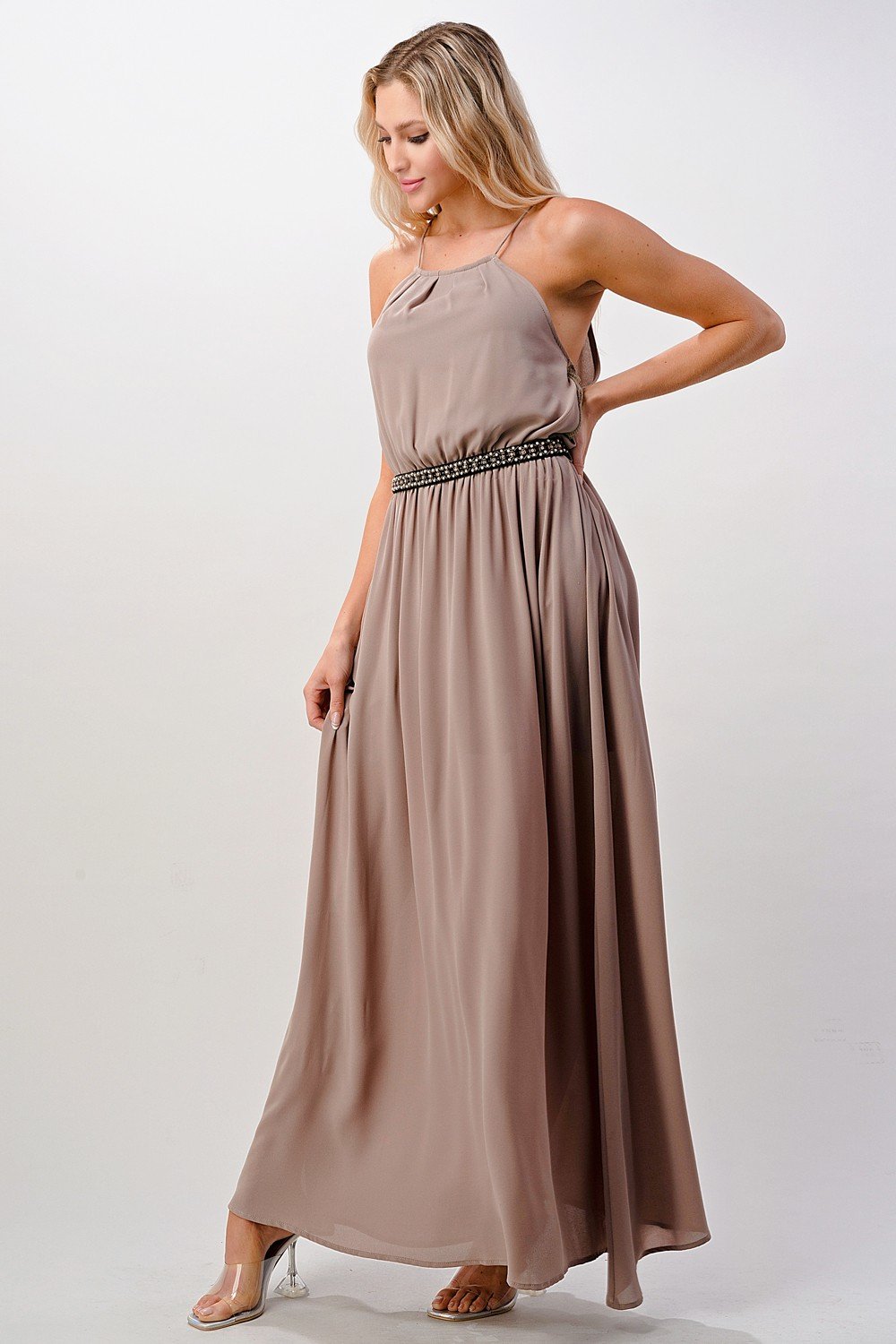 Pleated Cami Chiffon Maxi Dress - 7a6718d6-df61-5530-b8ba-e2dedb1022c2