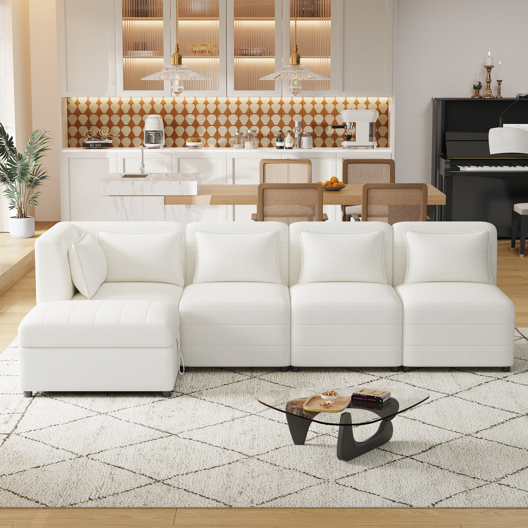 Free-Combined Sectional Sofa 5-seater Modular Couches with Storage