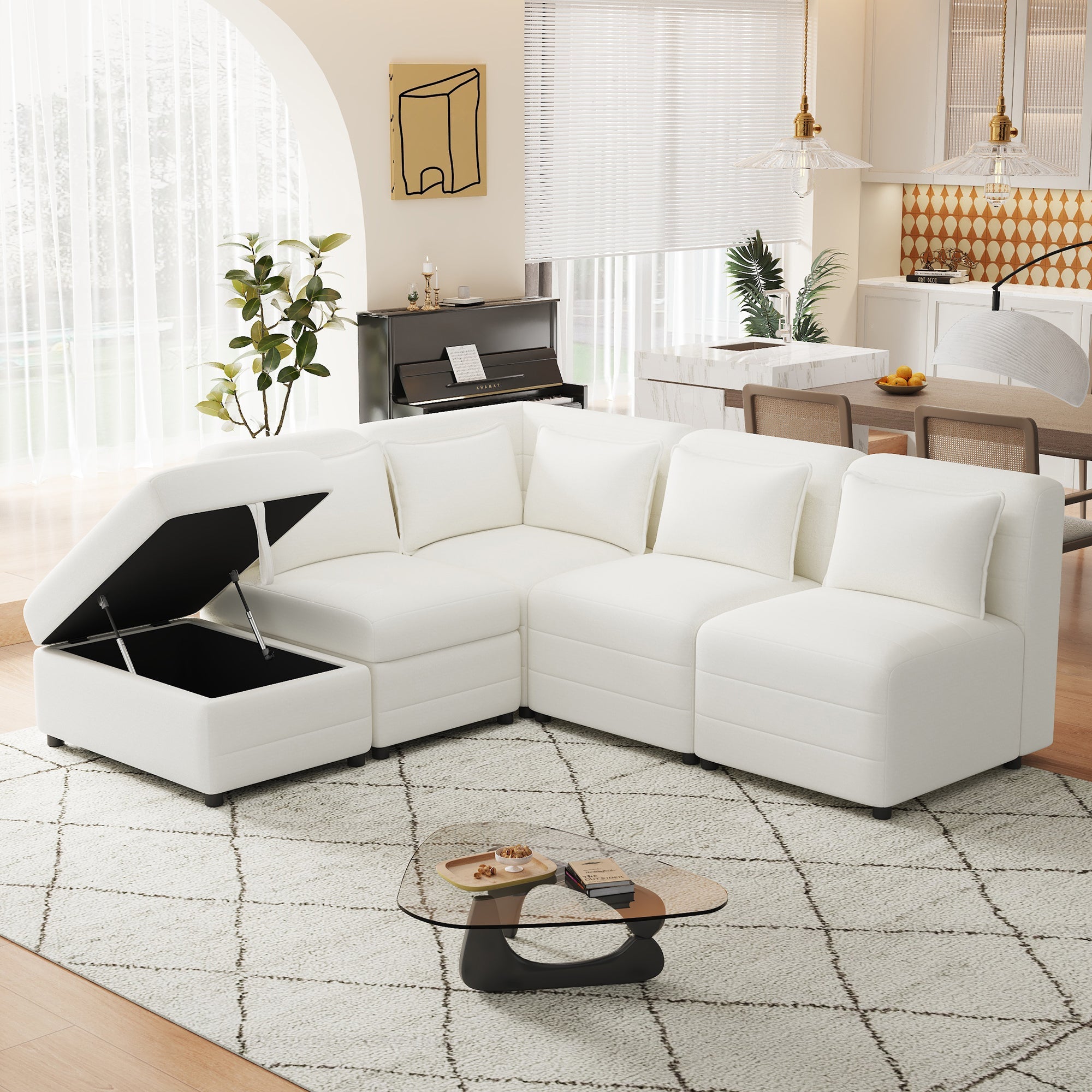 Free-Combined Sectional Sofa 5-seater Modular Couches with Storage - 8e65cf82d835407f89bf56ac50066478