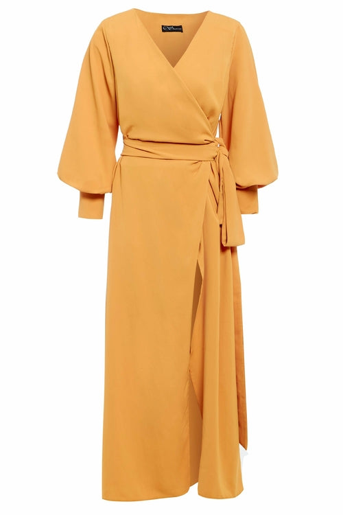 Mustard Wrap Dress - Amber_-_Mustard_-_SARVIN-1265
