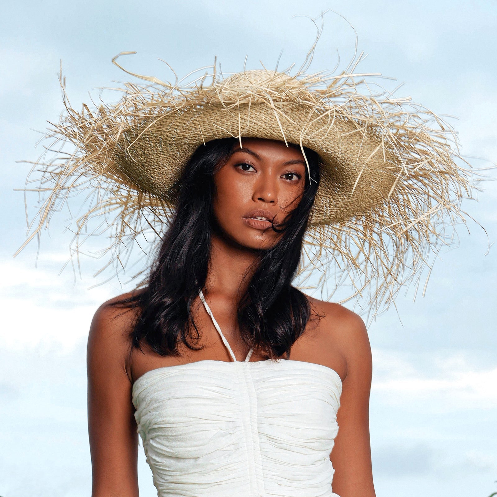 CATALINA Frayed Straw Hat In Nude