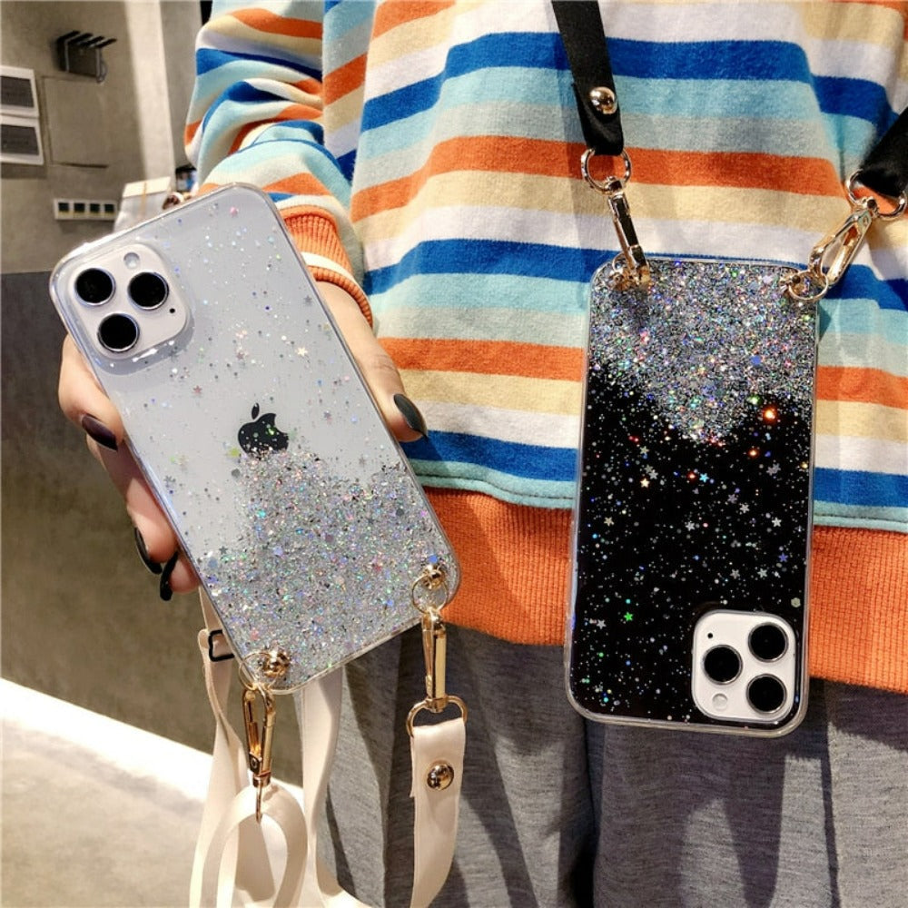 Sparkly Protective Case for iPhone with Strap