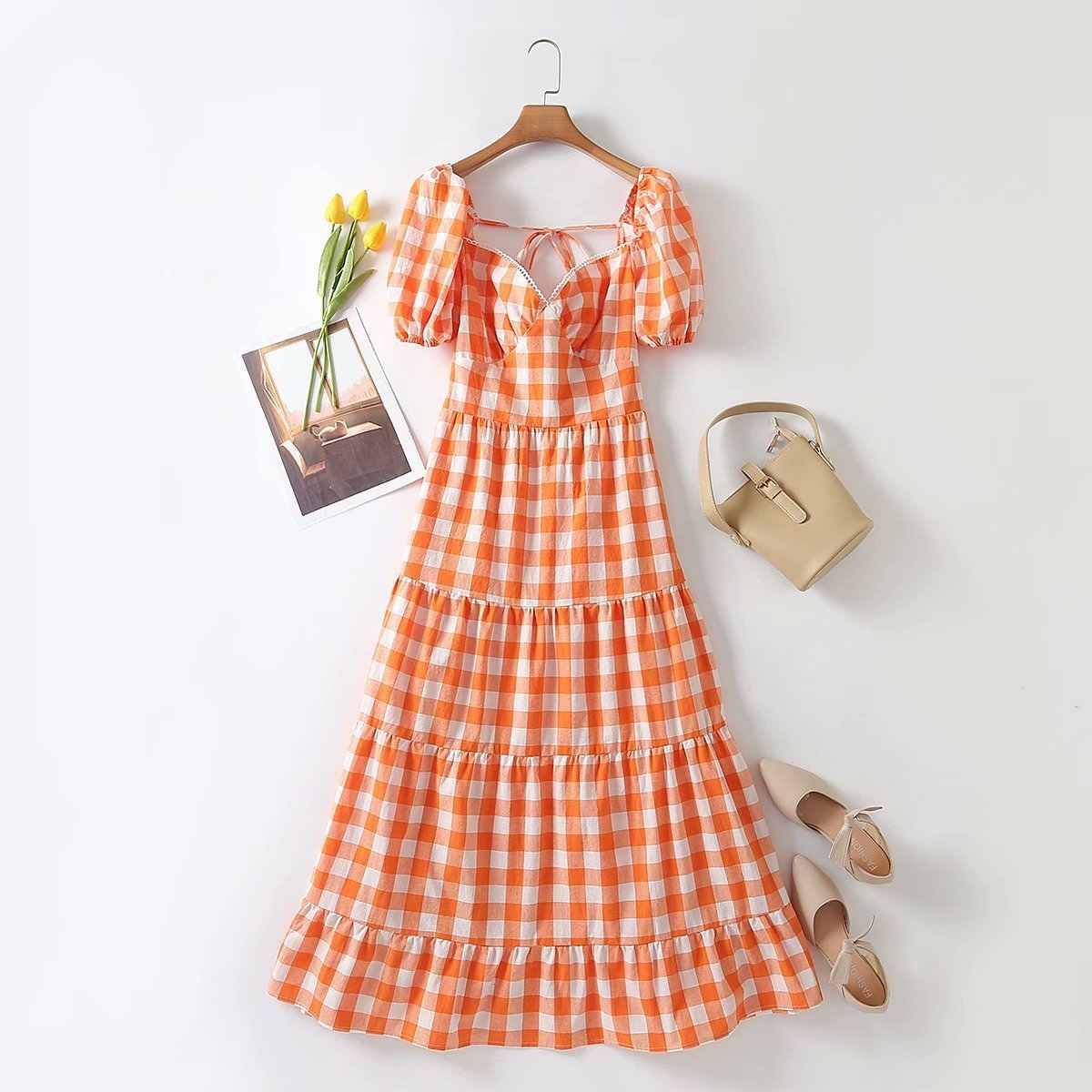 Orange Plaid Long Maxi Dress - H741f2ef82d4c48eea90b82155ad935f5l